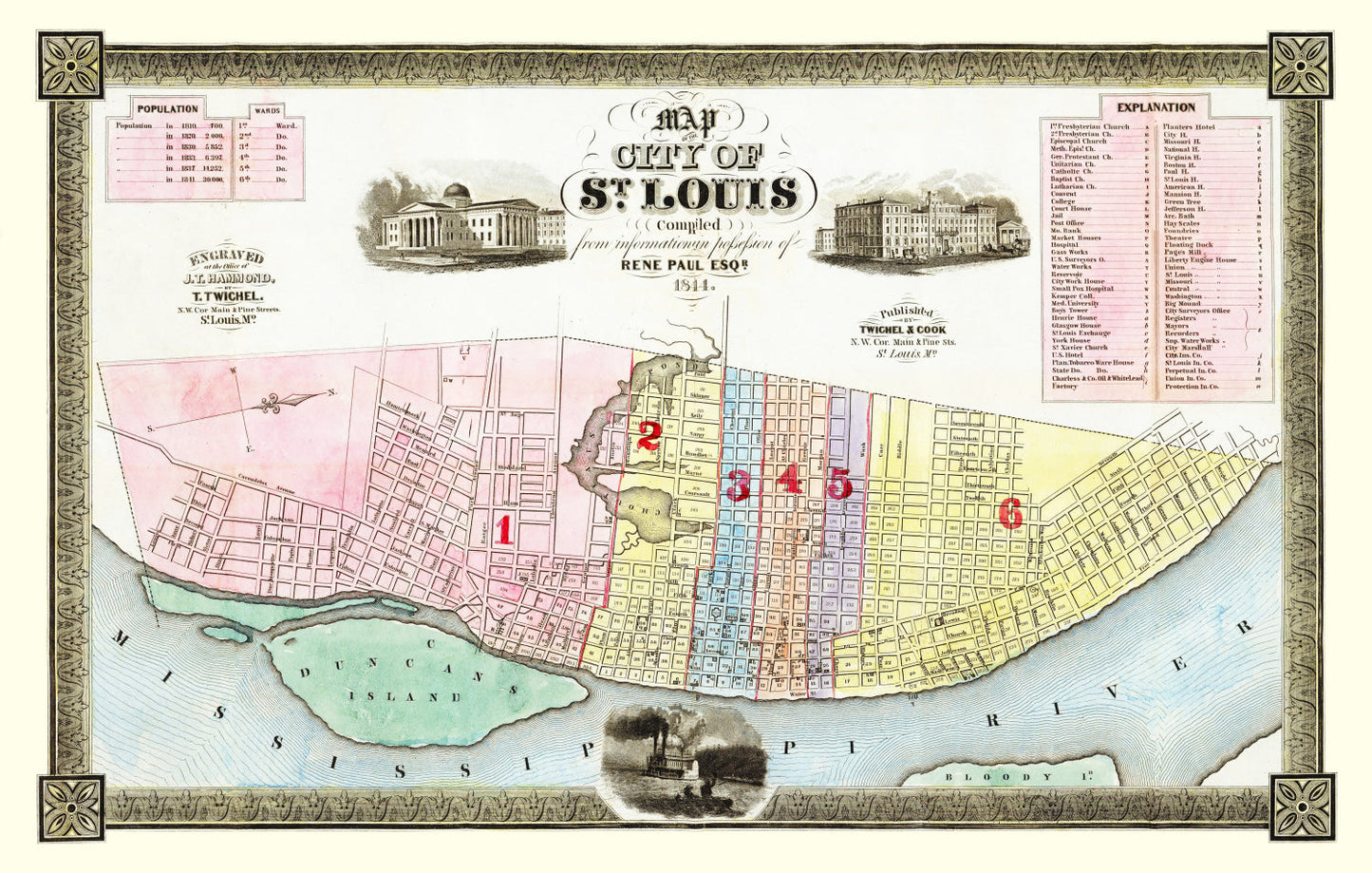 Vintage Map of St. Louis, Missouri, 1844
