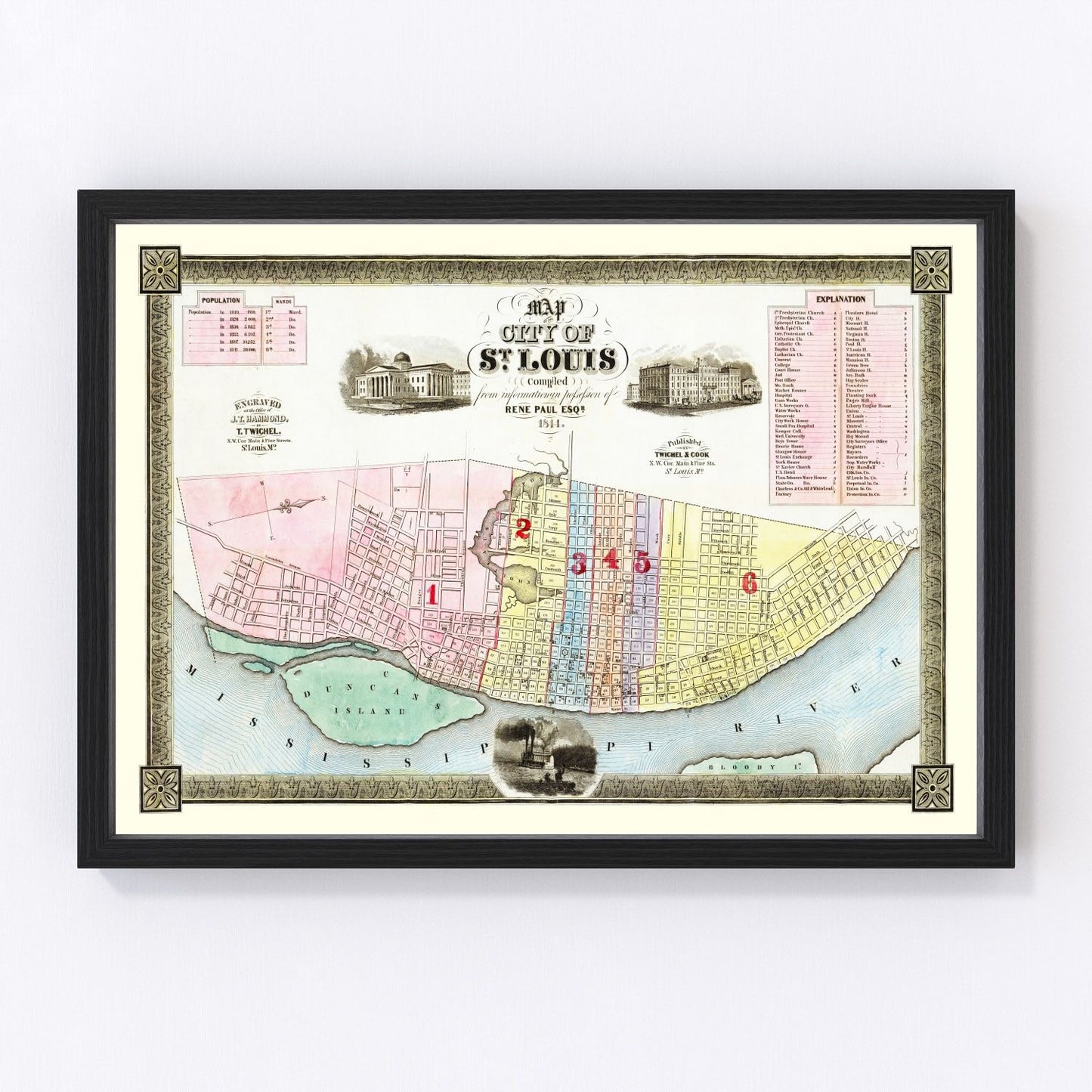 Vintage map of St. Louis, Missouri, 1844