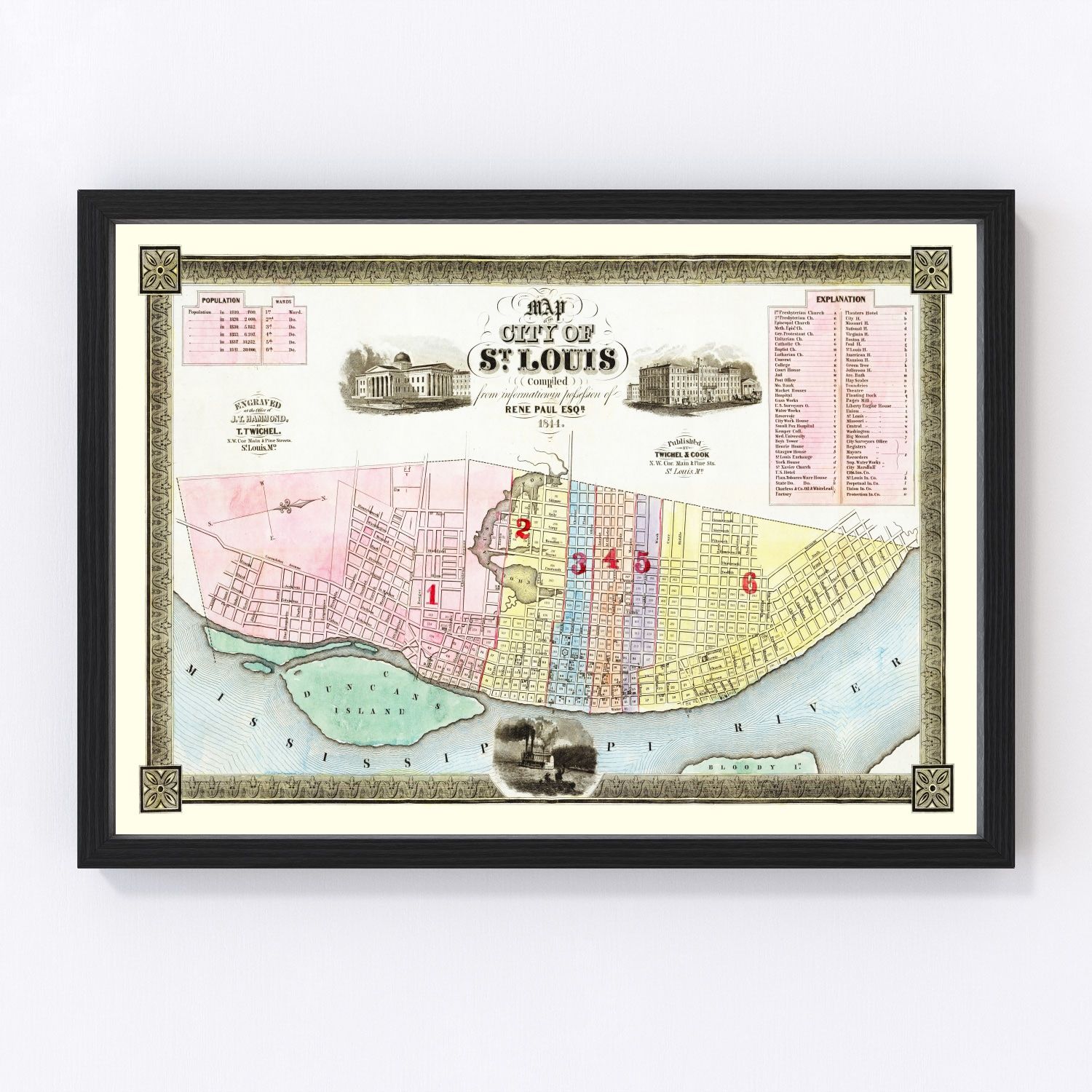 Vintage map of St. Louis, Missouri, 1844