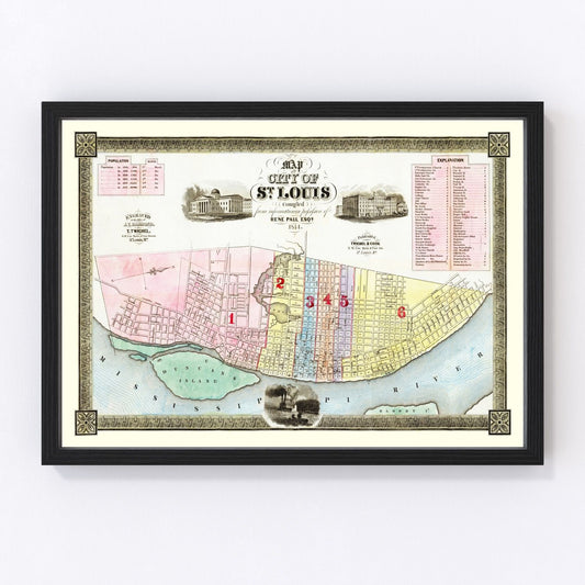 Vintage map of St. Louis, Missouri, 1844