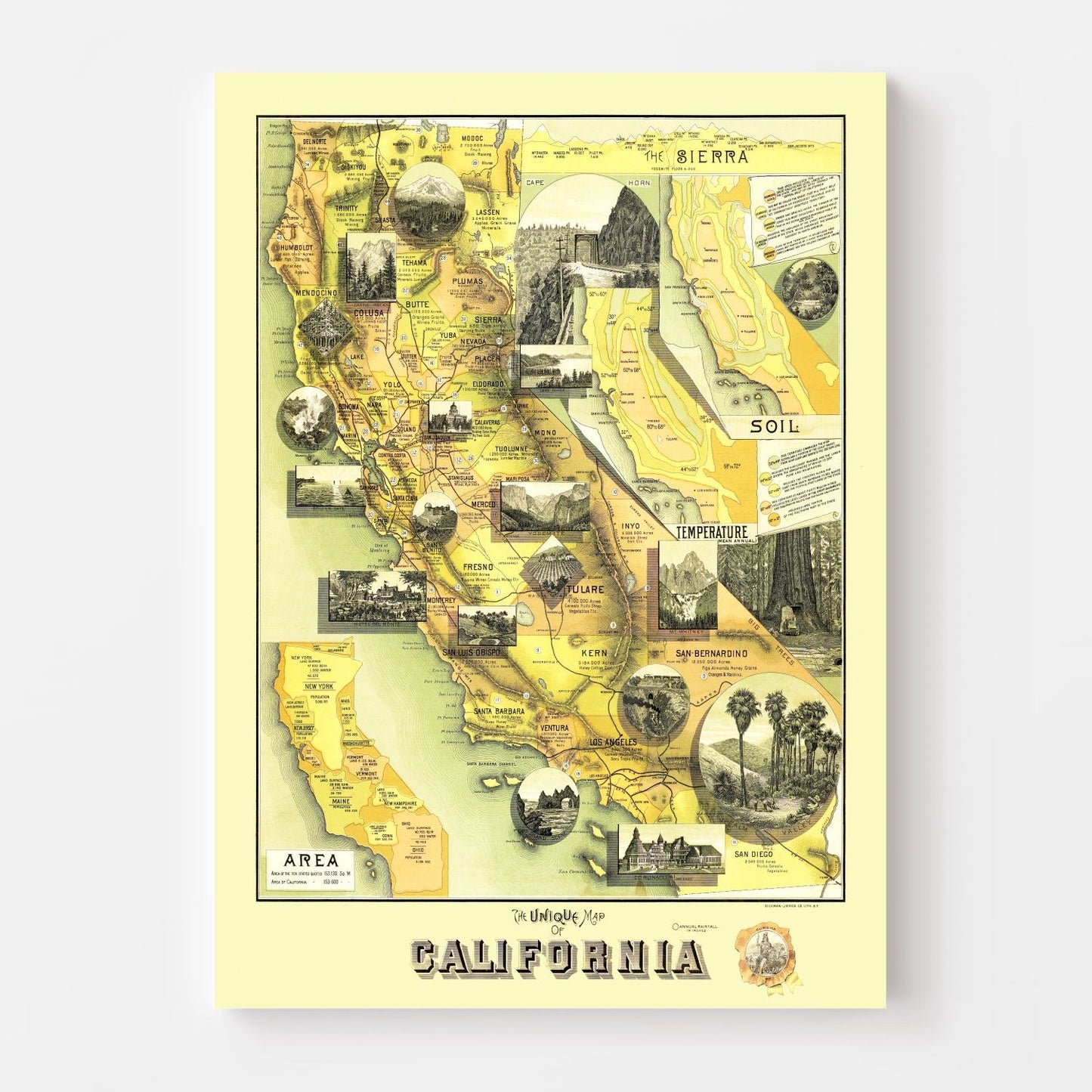 Vintage Map of California, 1885 | Wall Art