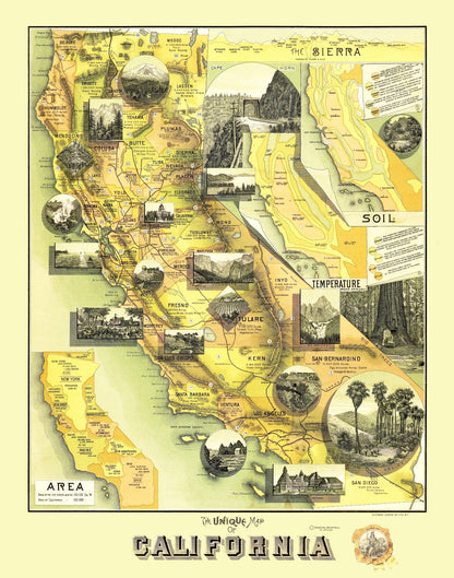 Vintage Map of California, 1885 | Wall Art