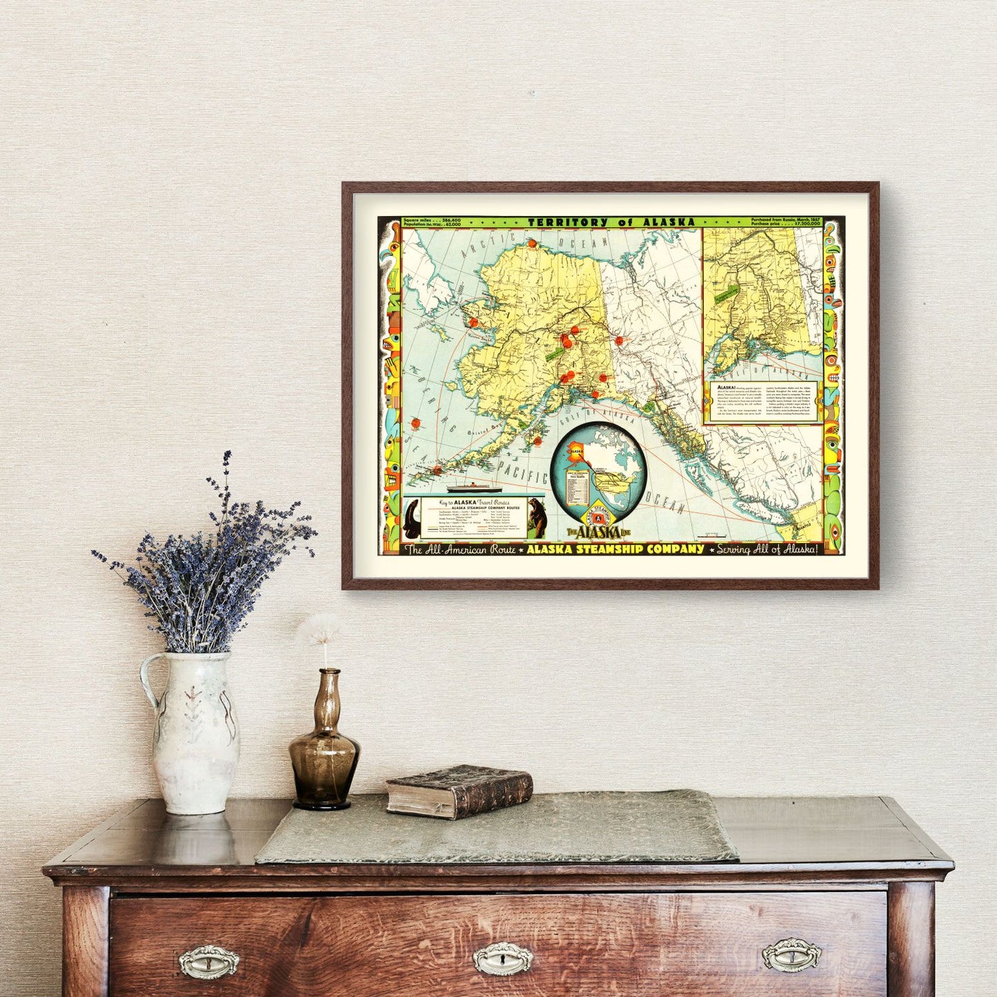 Vintage Map of Alaska, 1936