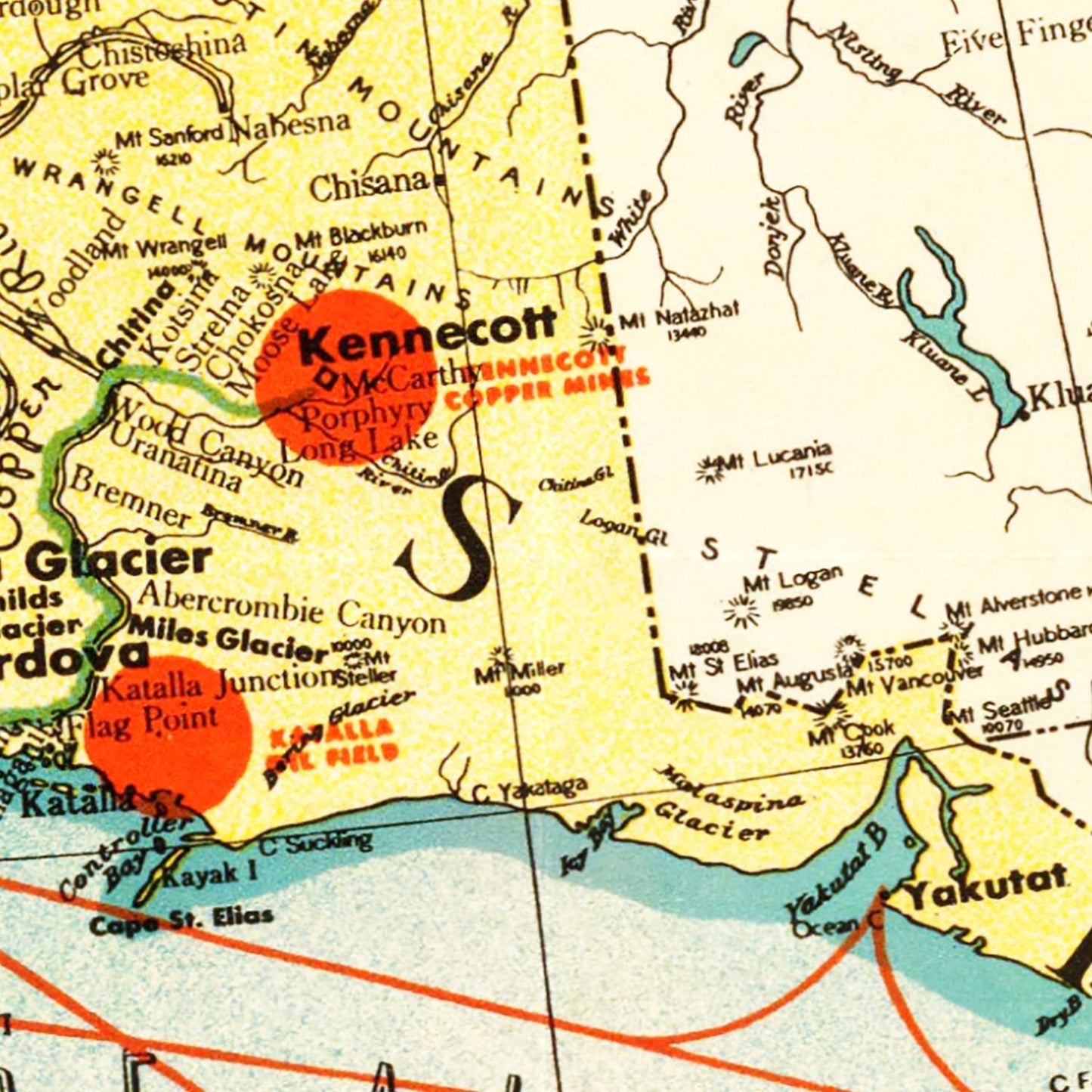 Vintage Map of Alaska, 1936
