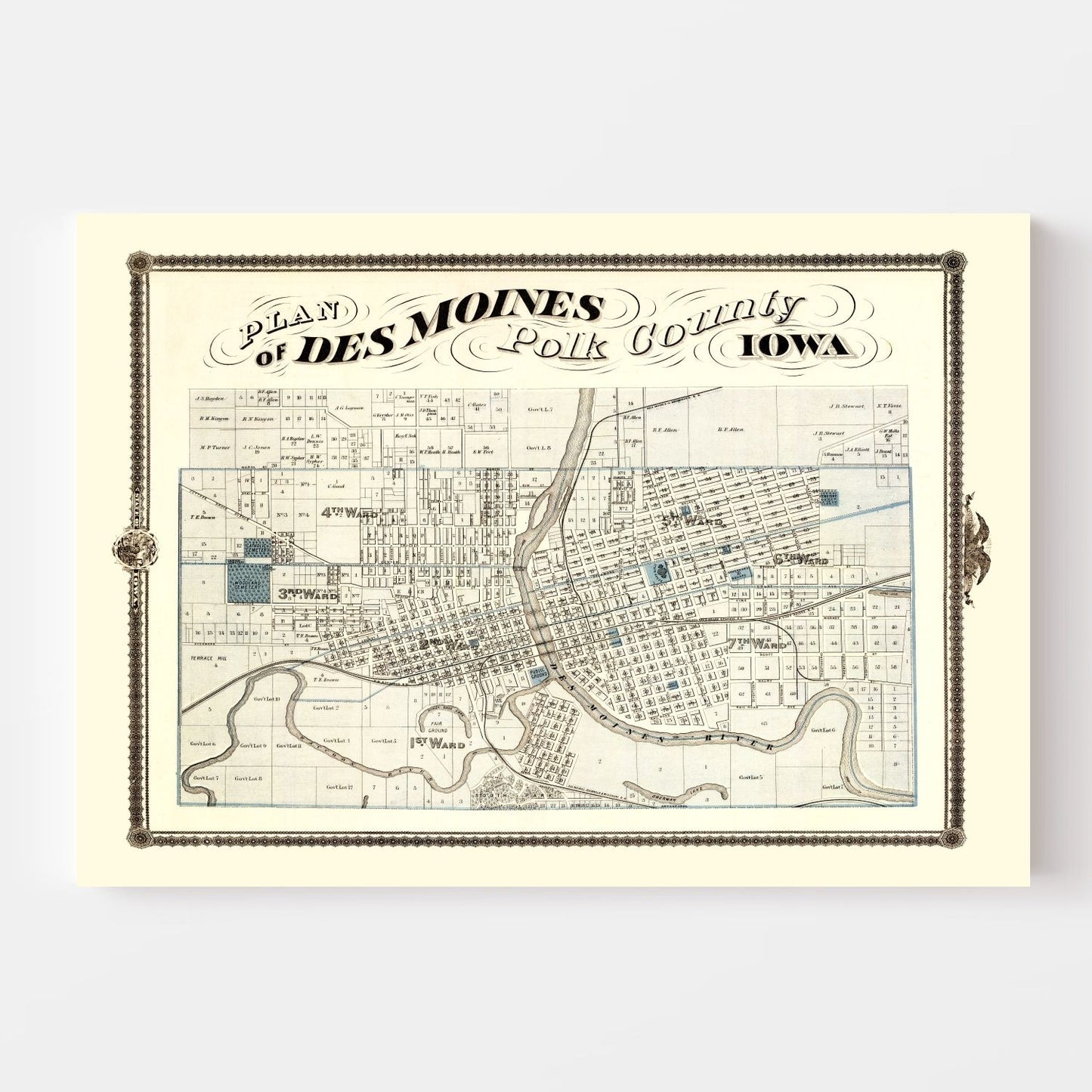 Vintage Map of Des Moines, Iowa, 1875