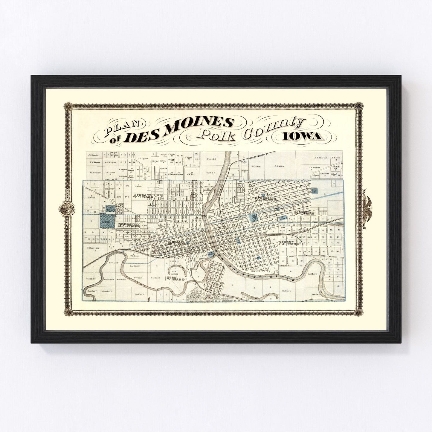 vintage map of Des Moines, Iowa, 1875