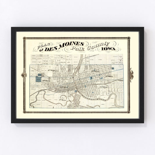 vintage map of Des Moines, Iowa, 1875