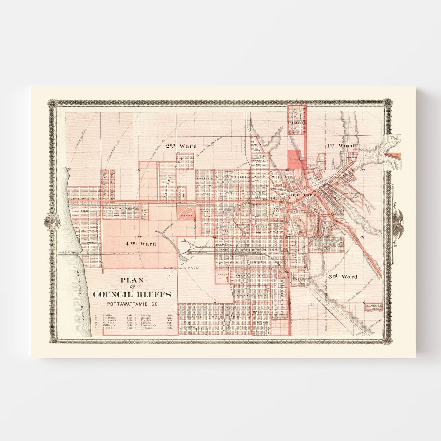 Vintage Map of Council Bluffs, Iowa 1875