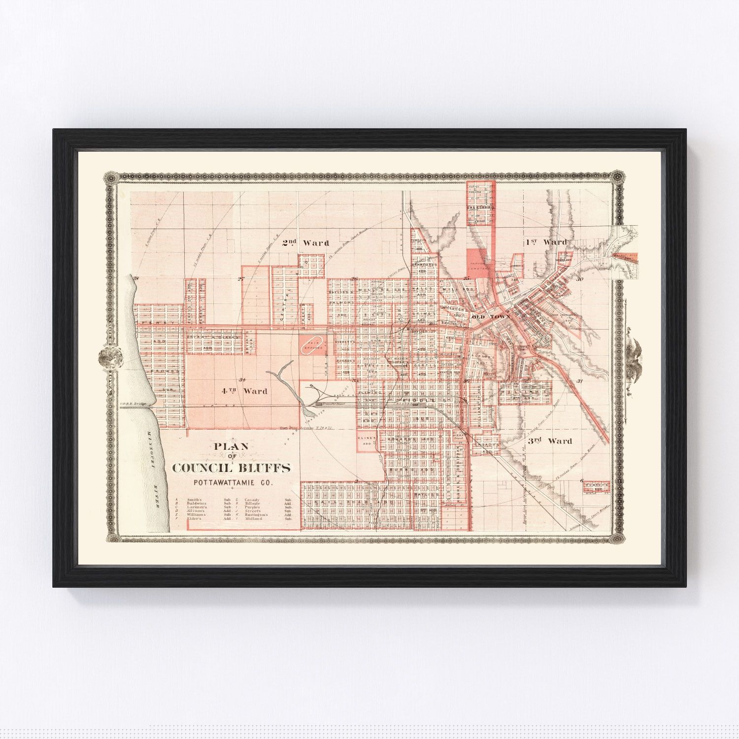vintage map of Council Bluffs, Iowa, 1875