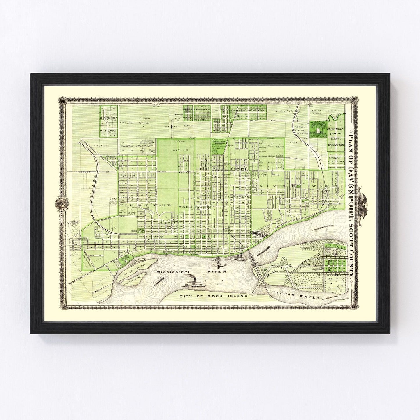 Vintage map of Davenport, Iowa, 1875