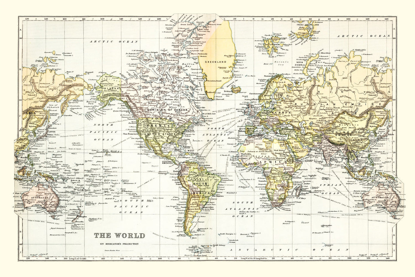 Vintage Map of the World, 1892