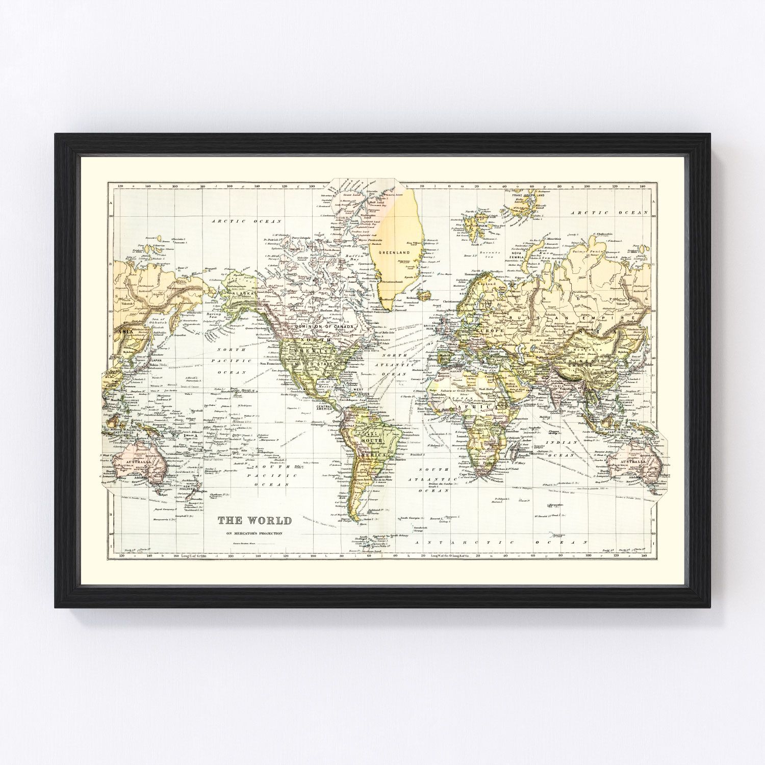 vintage map of the world, 1892
