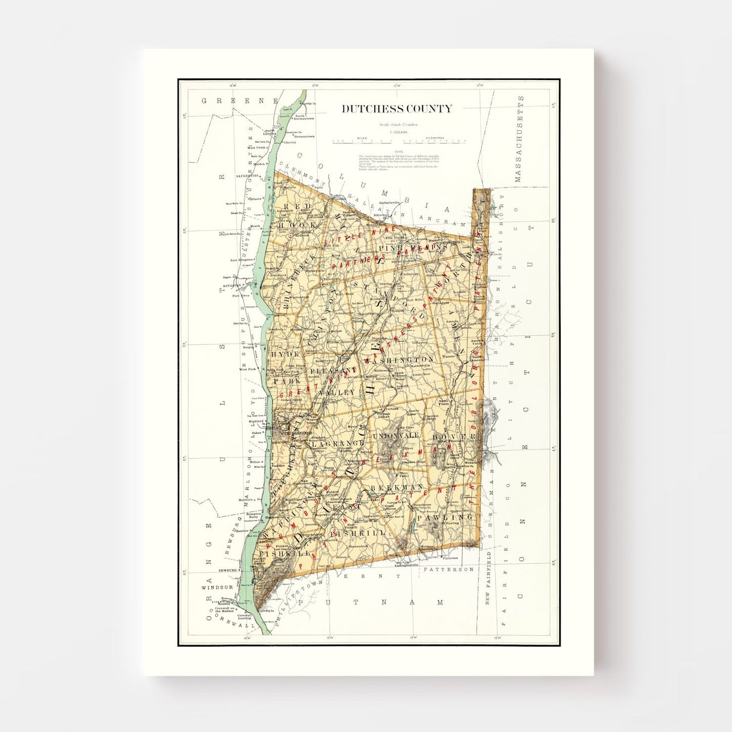 Vintage Map of Dutchess County, New York, 1895