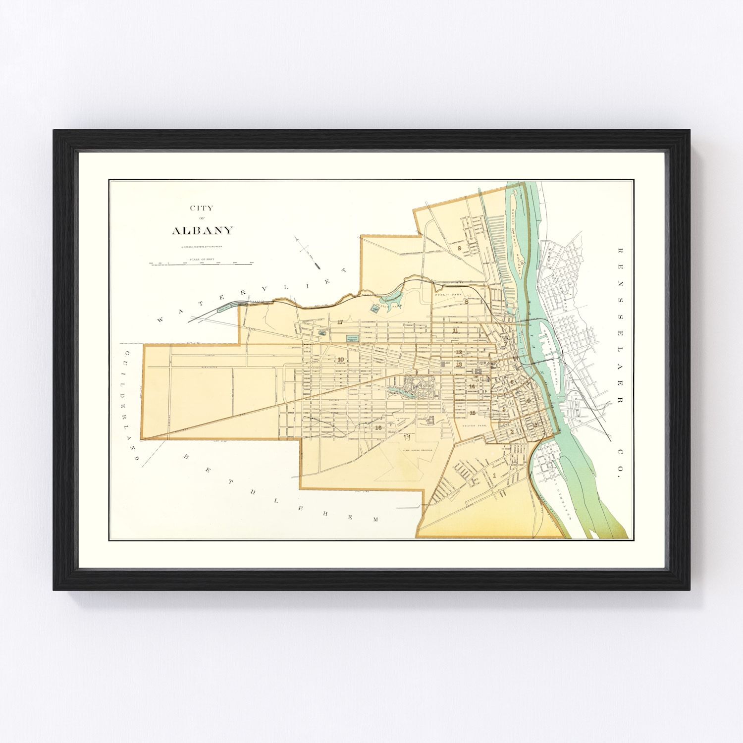 Vintage map of Albany, New York, 1895 - restored print