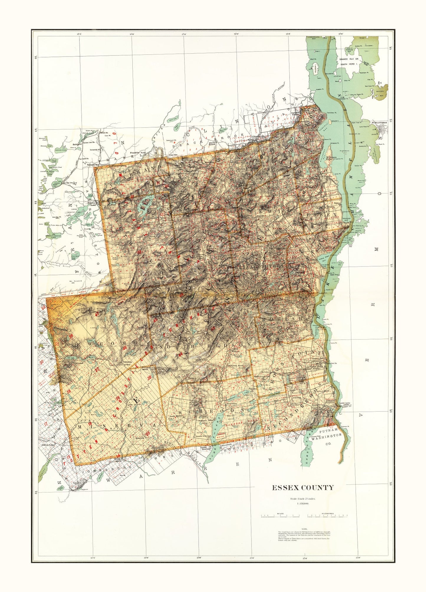 Vintage Map of Essex County, New York, 1895