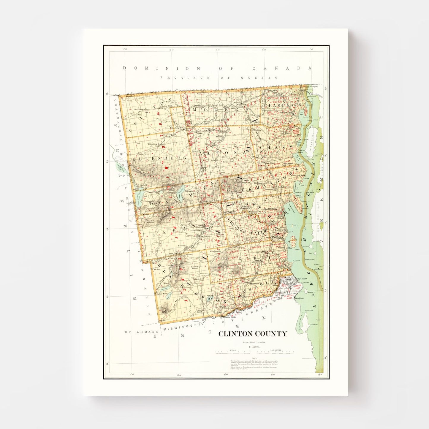 Vintage Map of Clinton County, New York, 1895