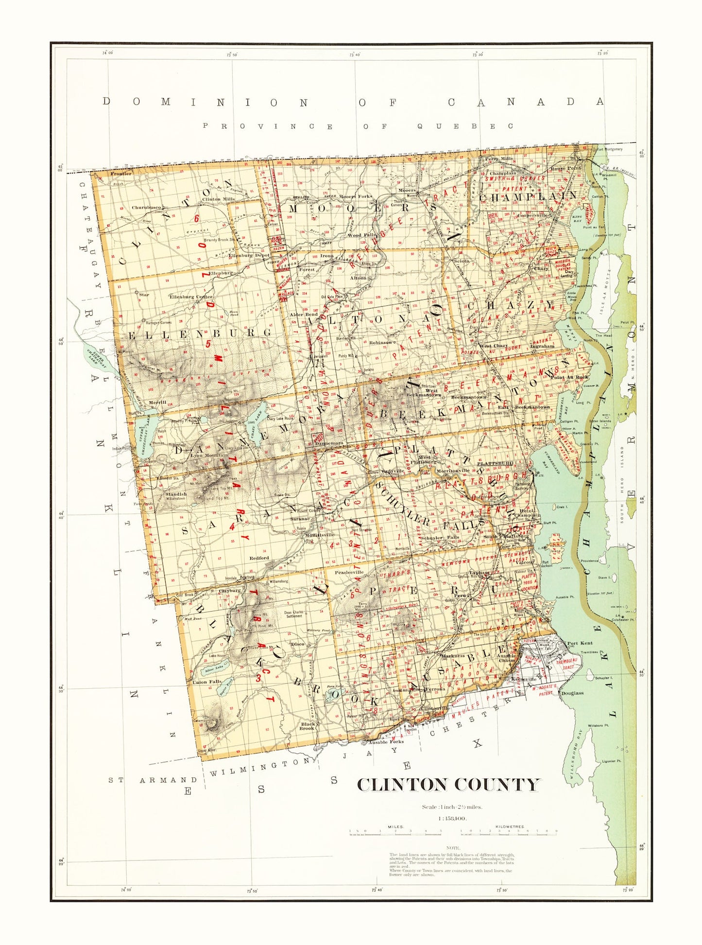 Vintage Map of Clinton County, New York, 1895