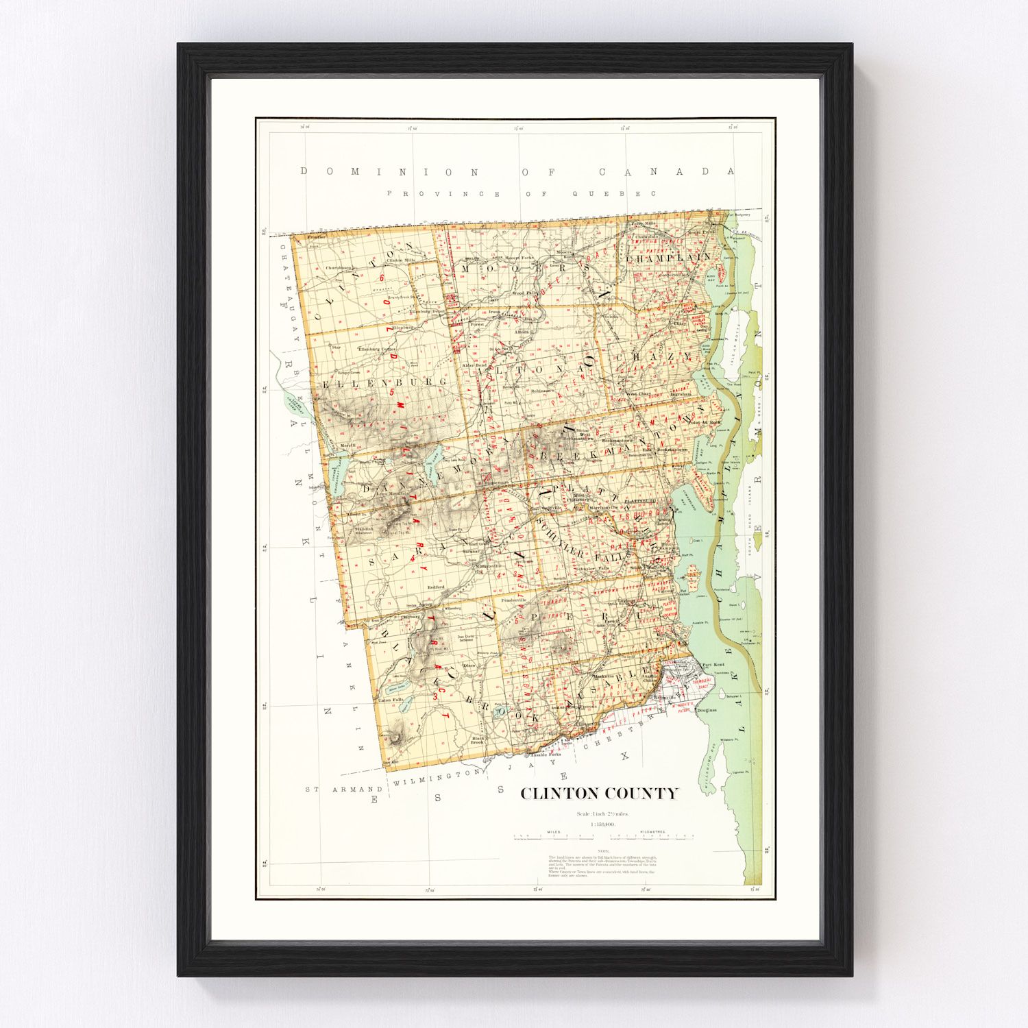 vintage map of Clinton County, New York, 1895