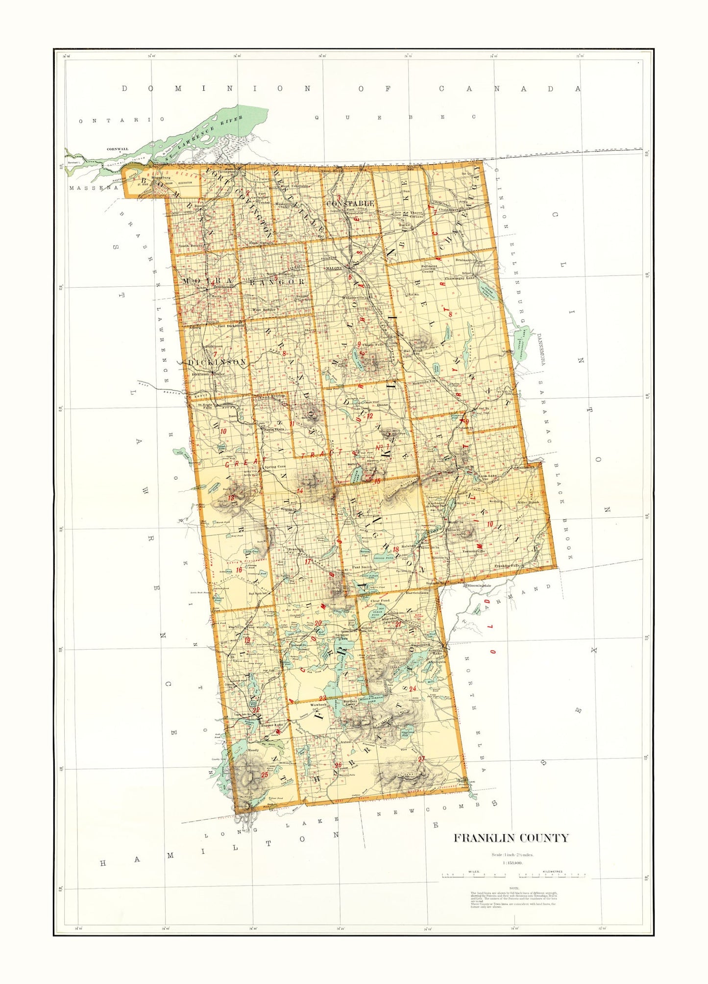 Vintage Map of Franklin County, New York, 1895