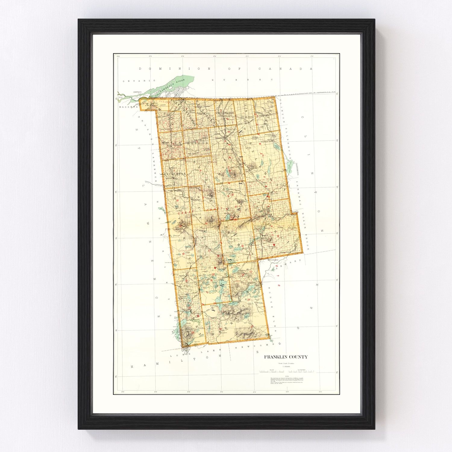 vintage map of Franklin County, New York, 1895