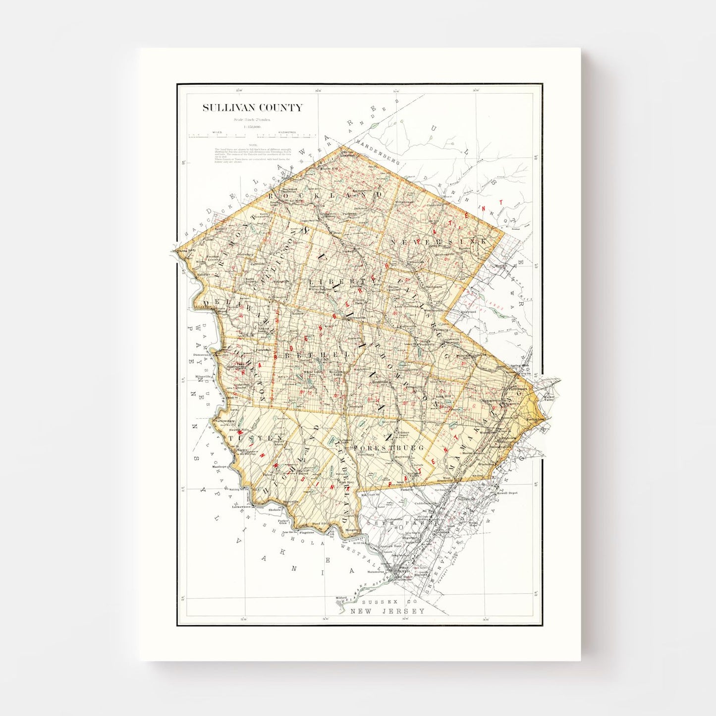 Vintage Map of Sullivan County, New York, 1895