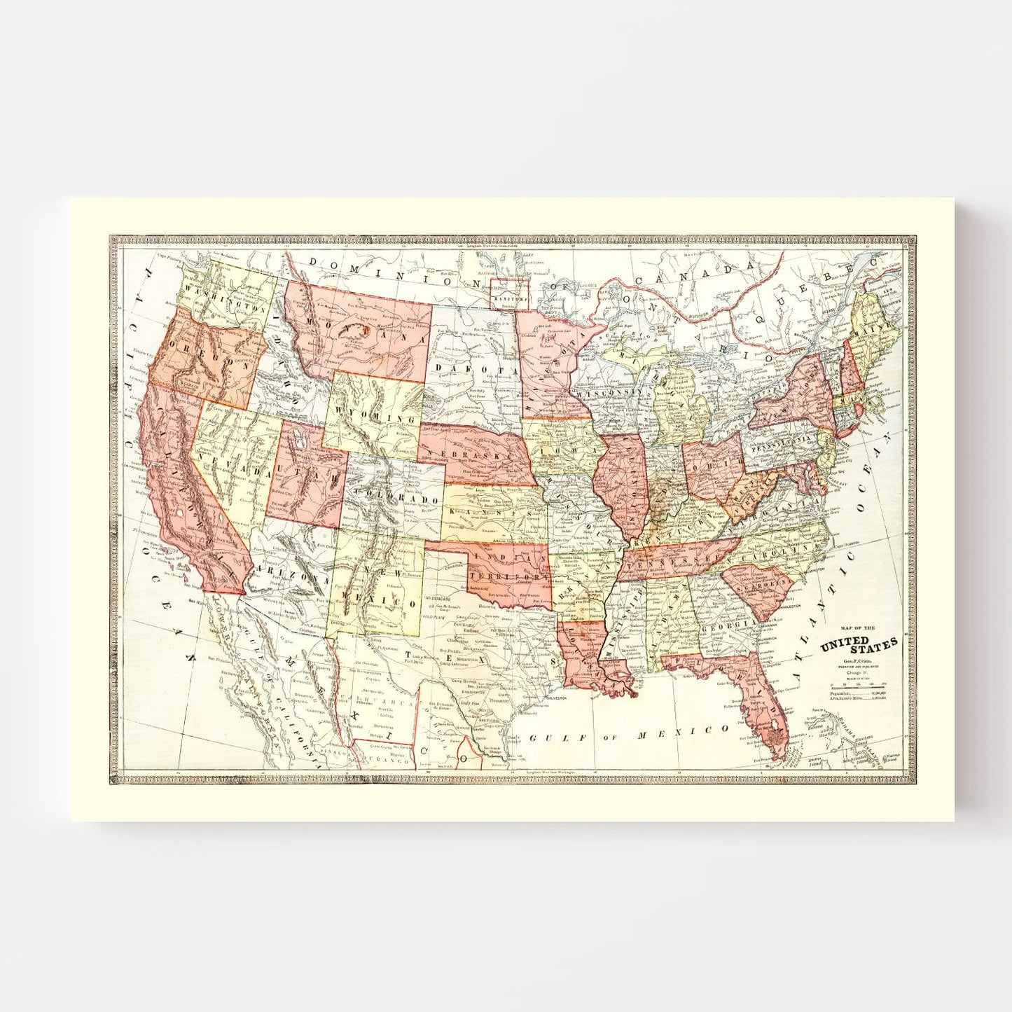 Vintage Map of the United States, 1883