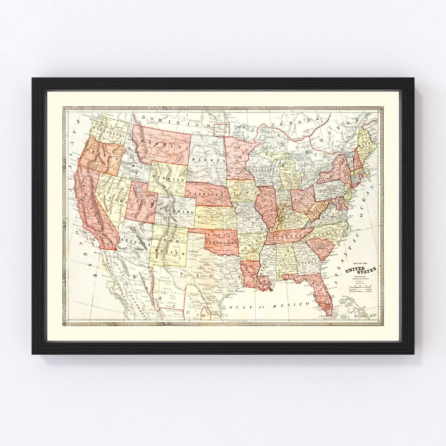 Vintage map of the United States, 1883
