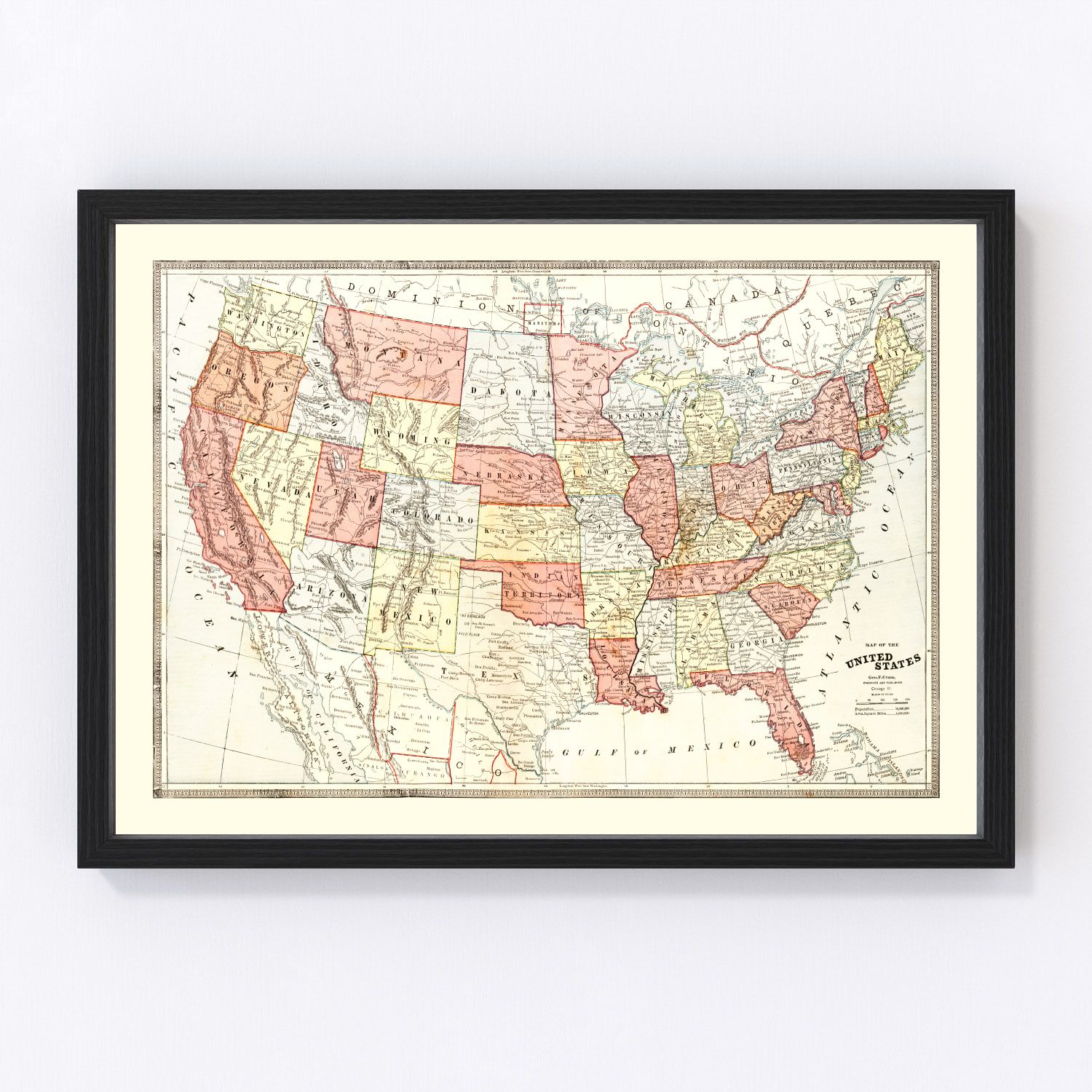 Vintage map of the United States, 1883