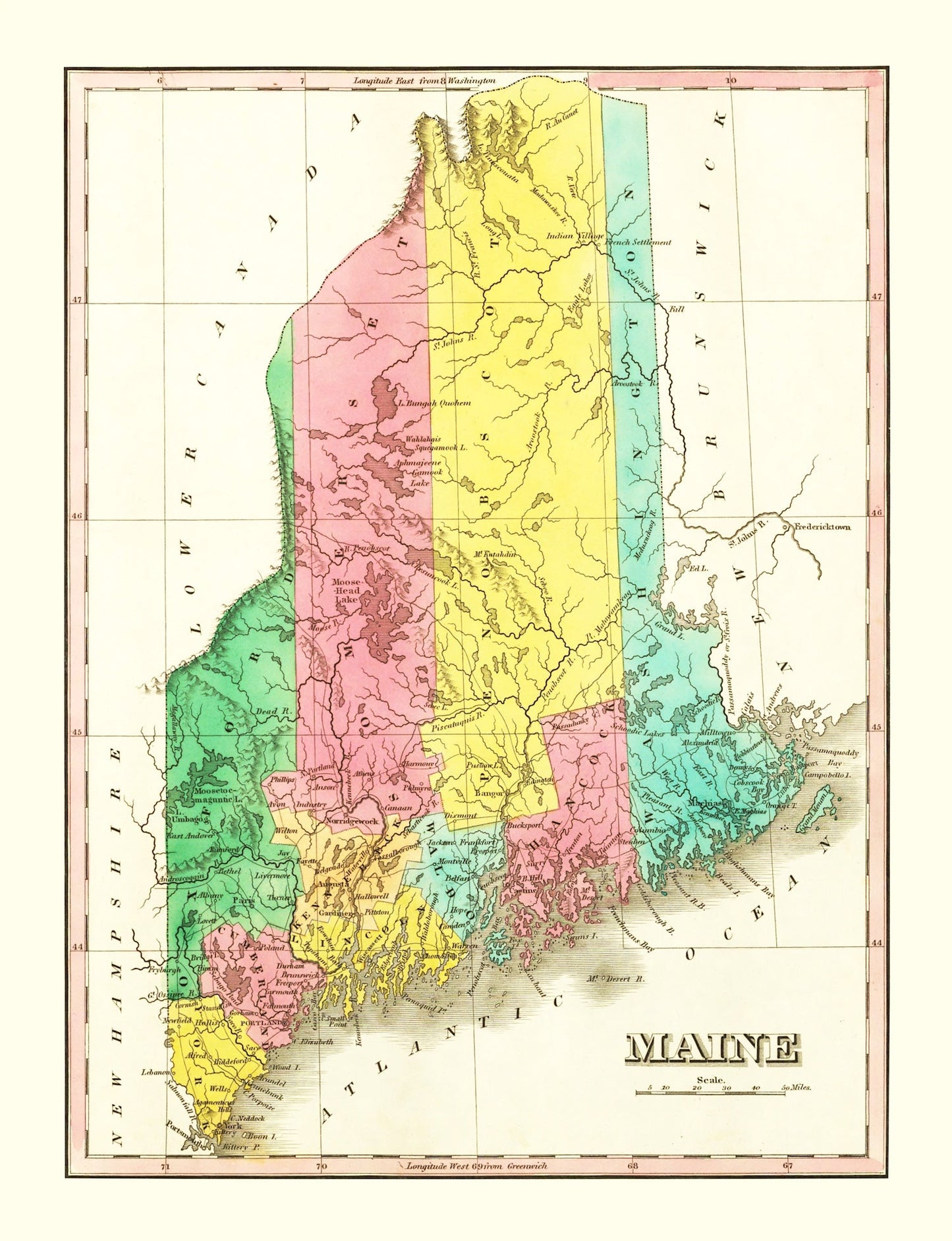 Vintage Map of Maine, 1831 II