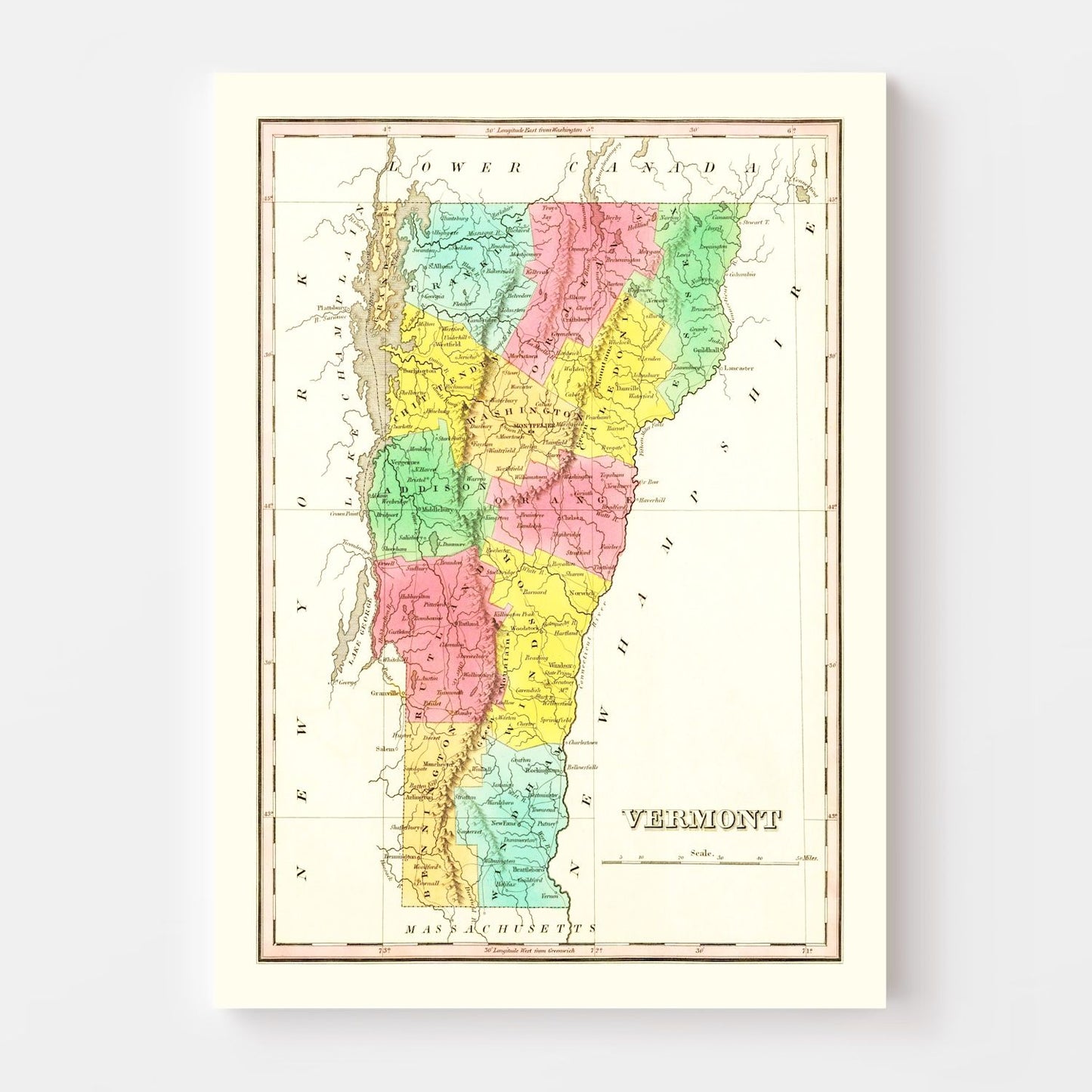 Vintage Map of Vermont, 1831