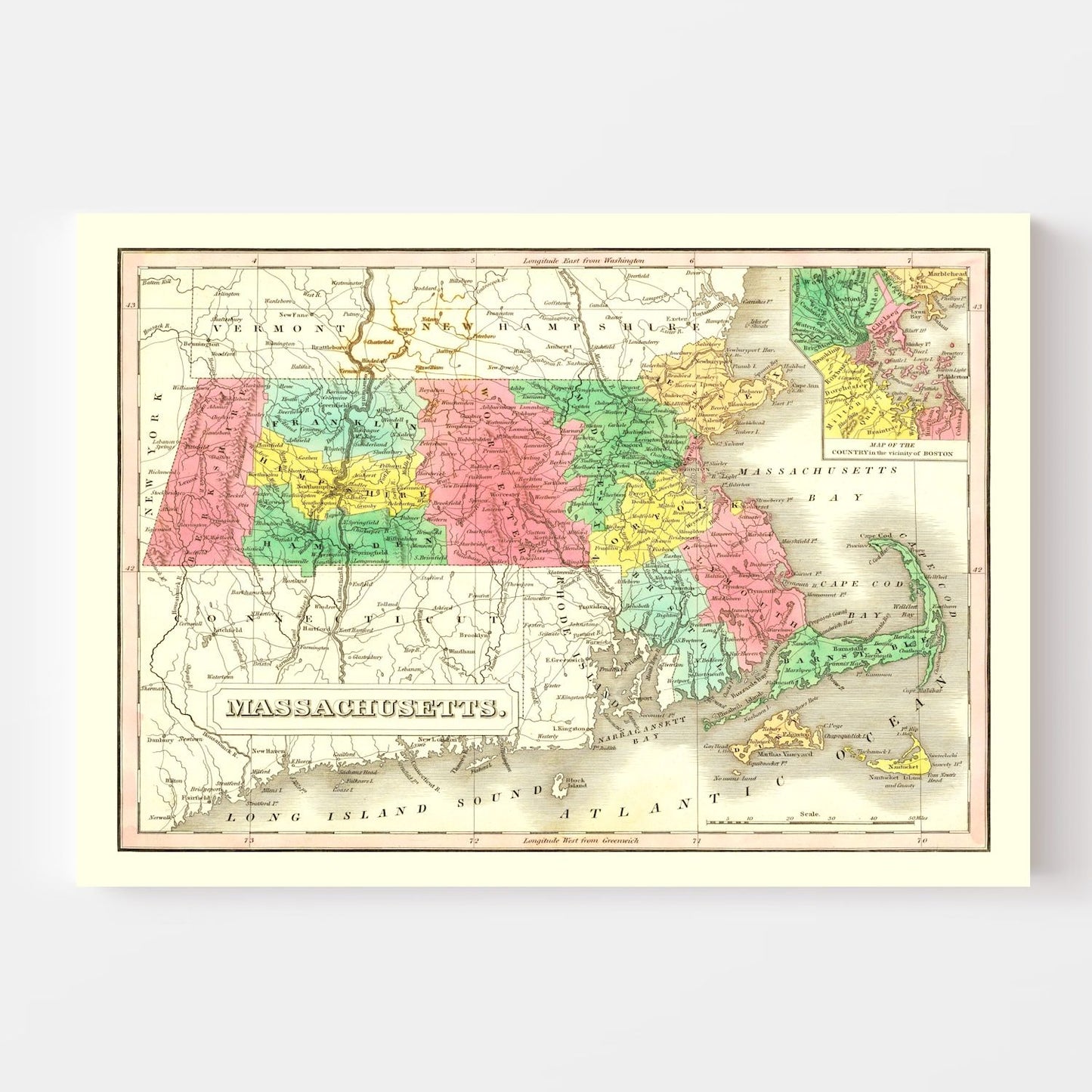 Vintage Map of Massachusetts, 1831