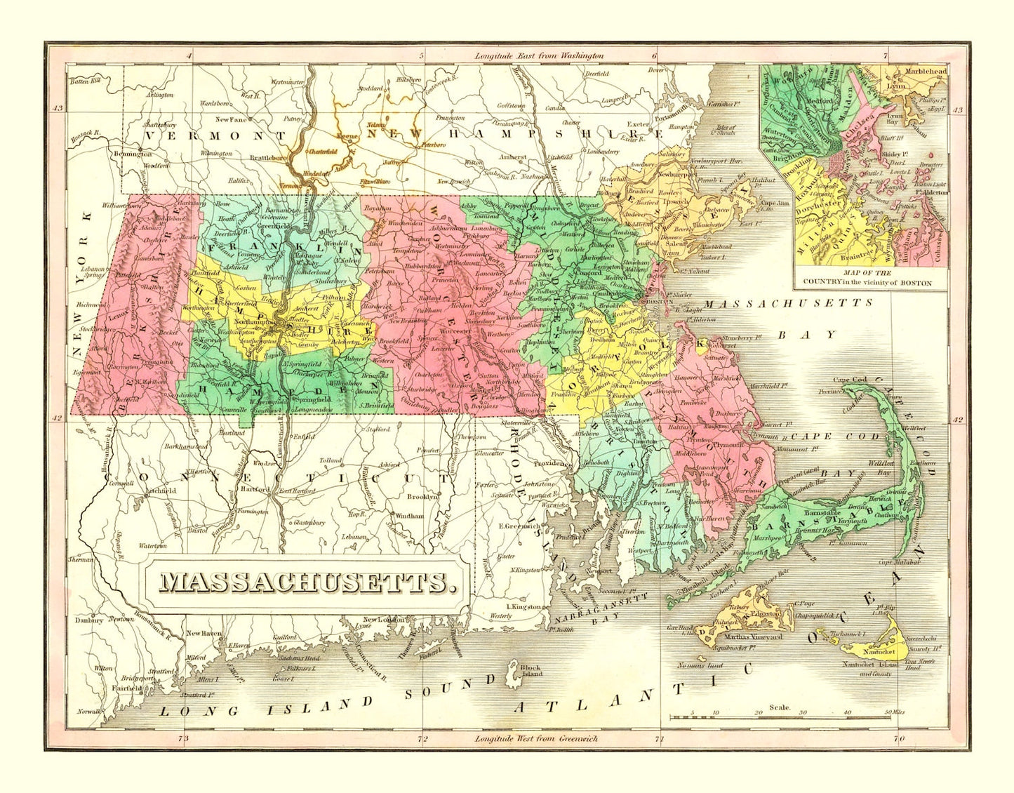 Vintage Map of Massachusetts, 1831