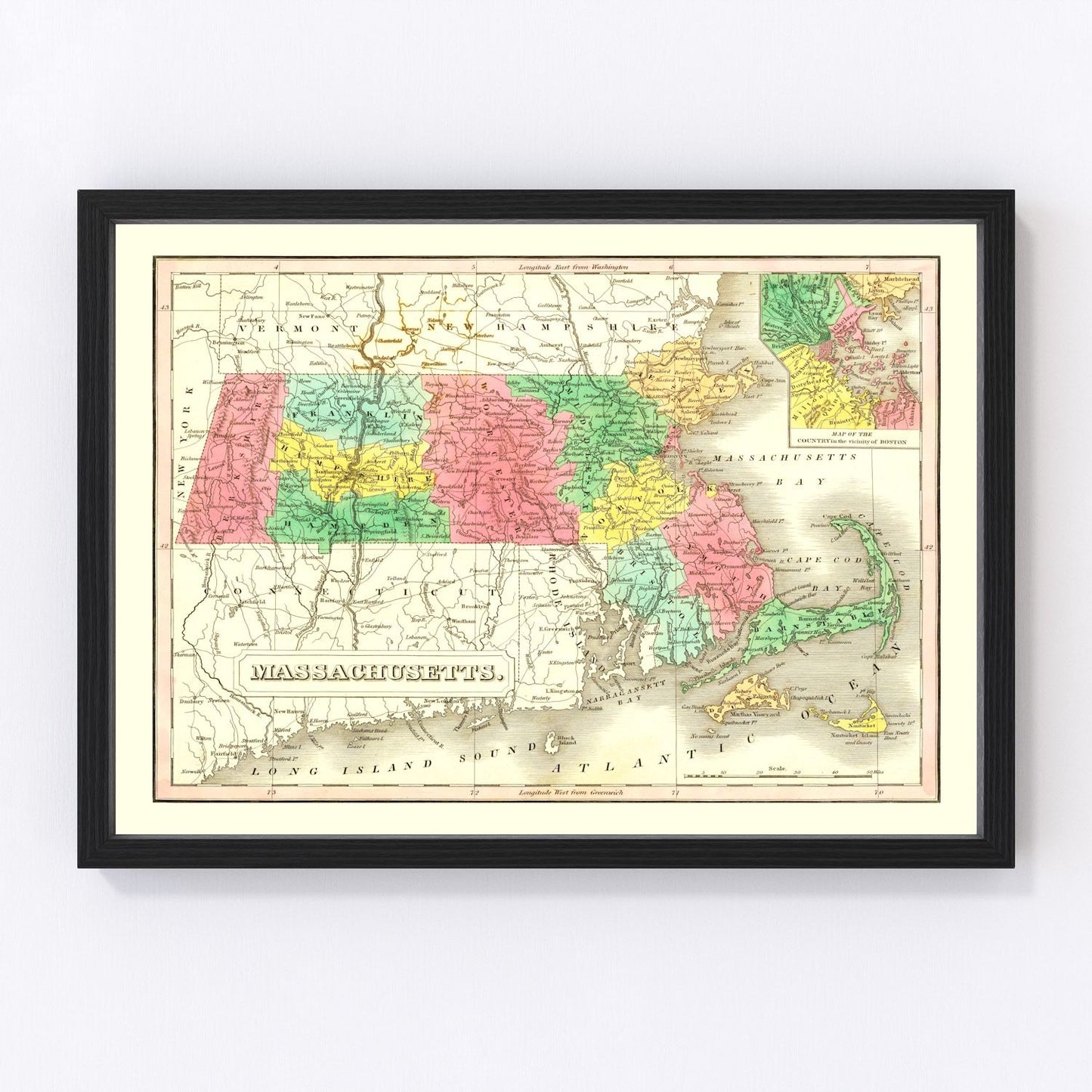 Vintage map of Massachusetts, 1831