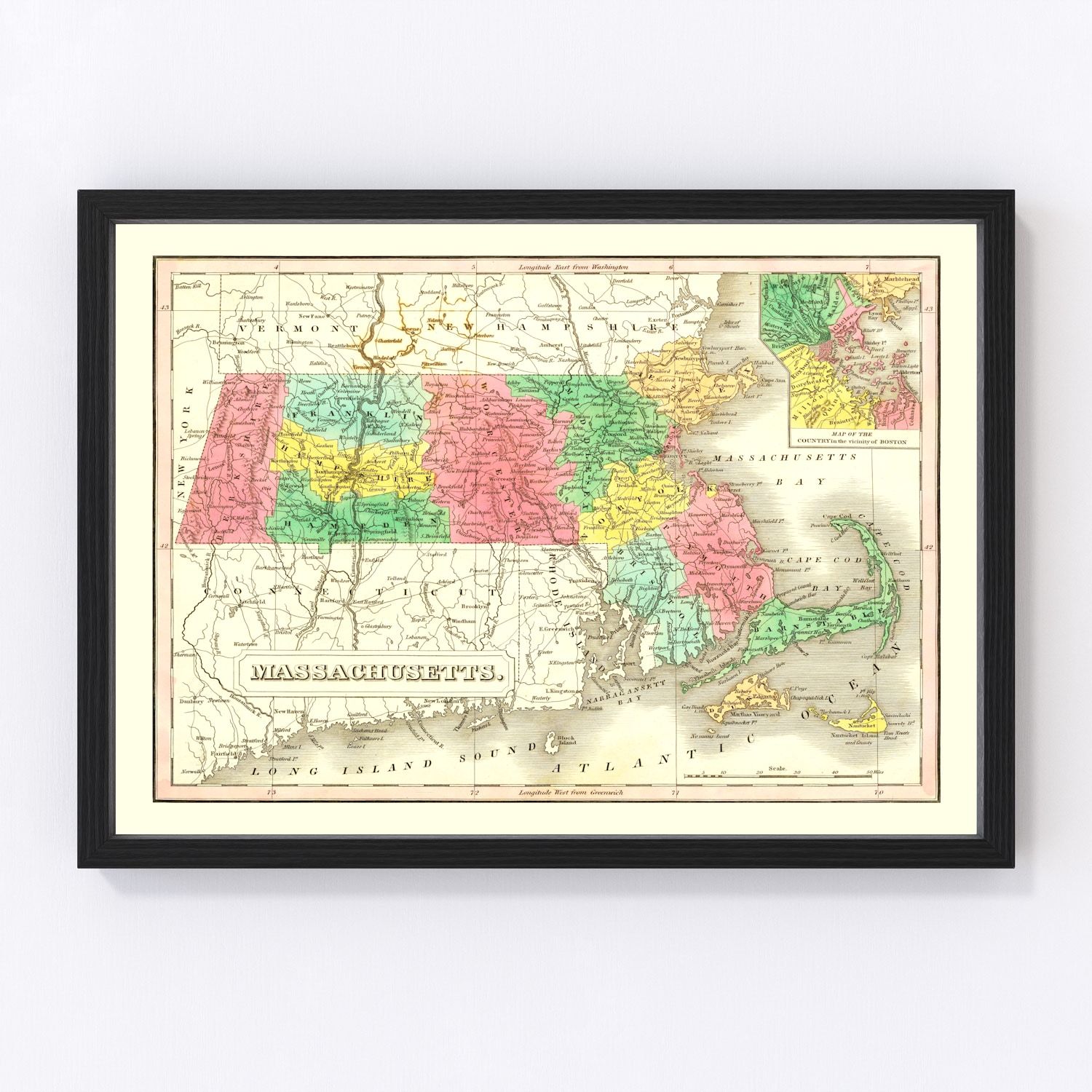 Vintage map of Massachusetts, 1831