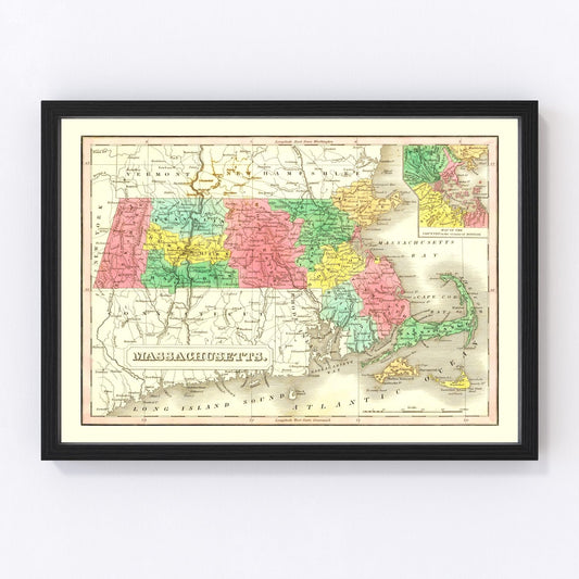Vintage map of Massachusetts, 1831