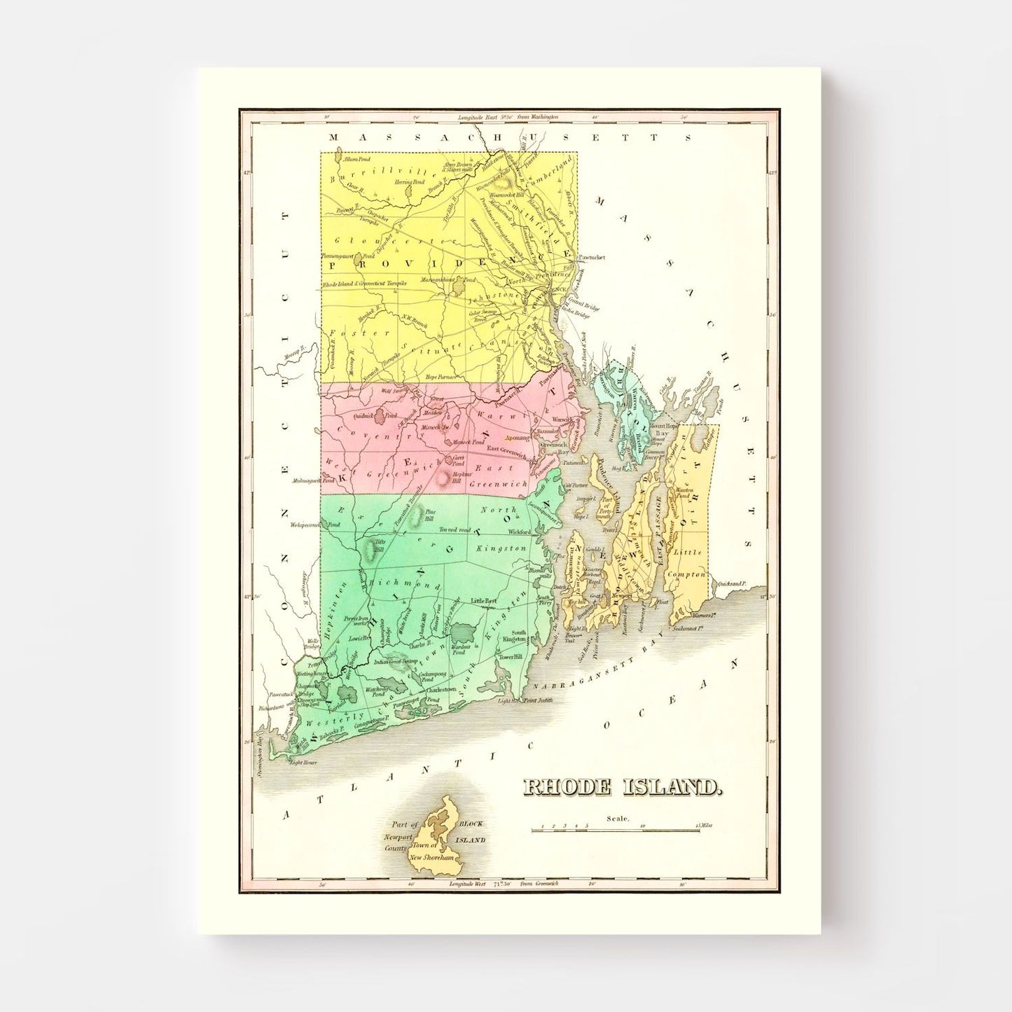 Vintage Map of Rhode Island, 1831