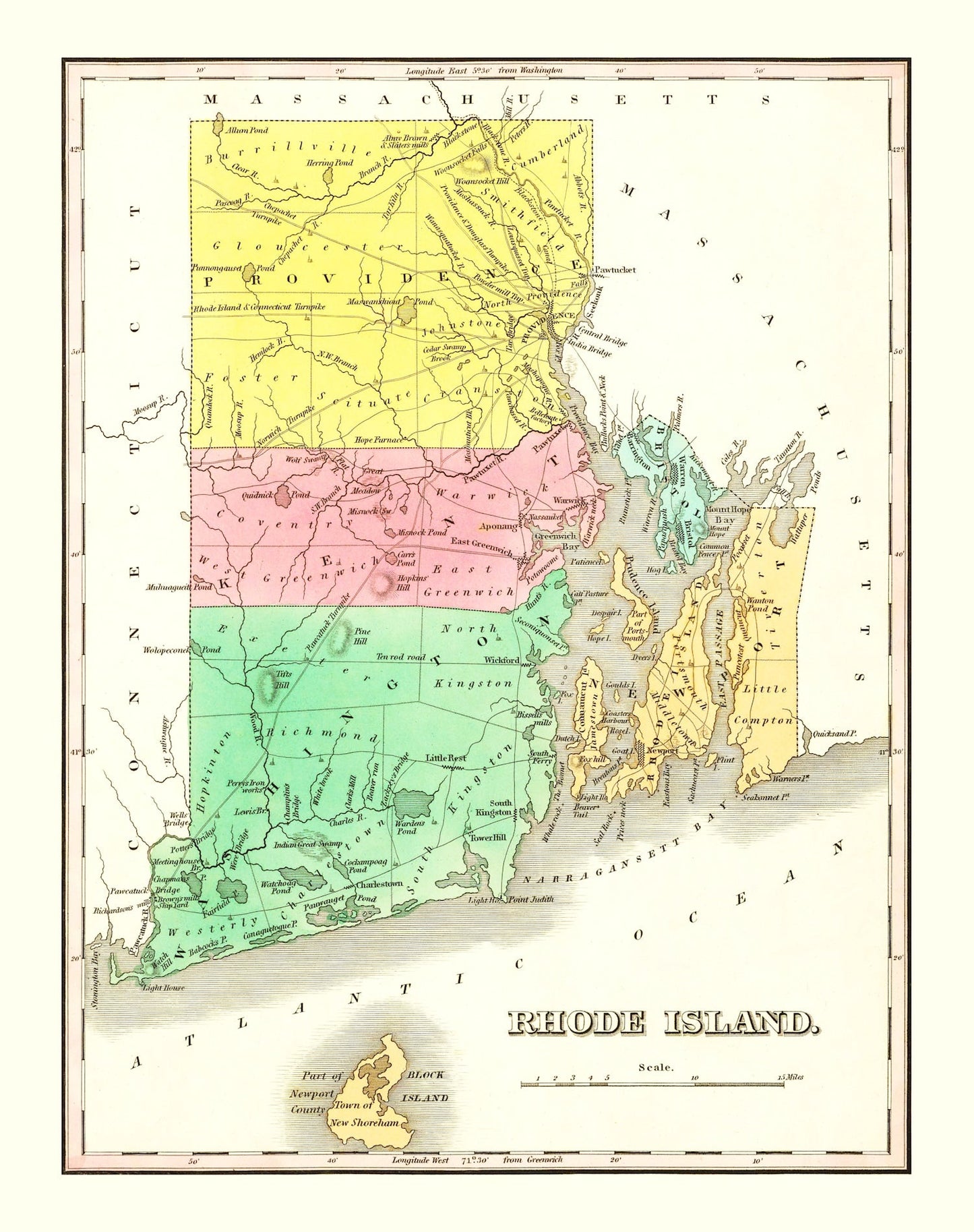 Vintage Map of Rhode Island, 1831