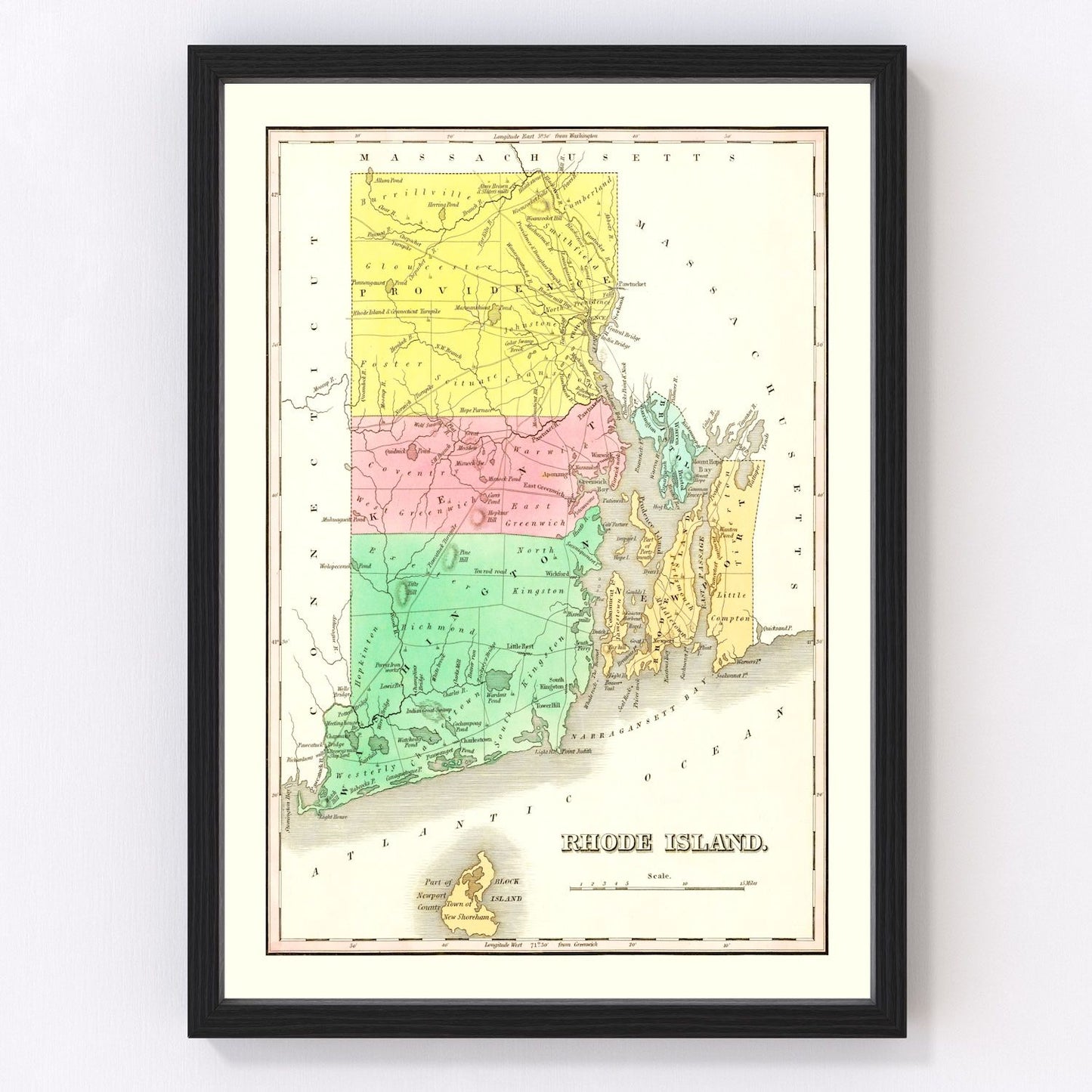 Vintage map of Rhode Island, 1831