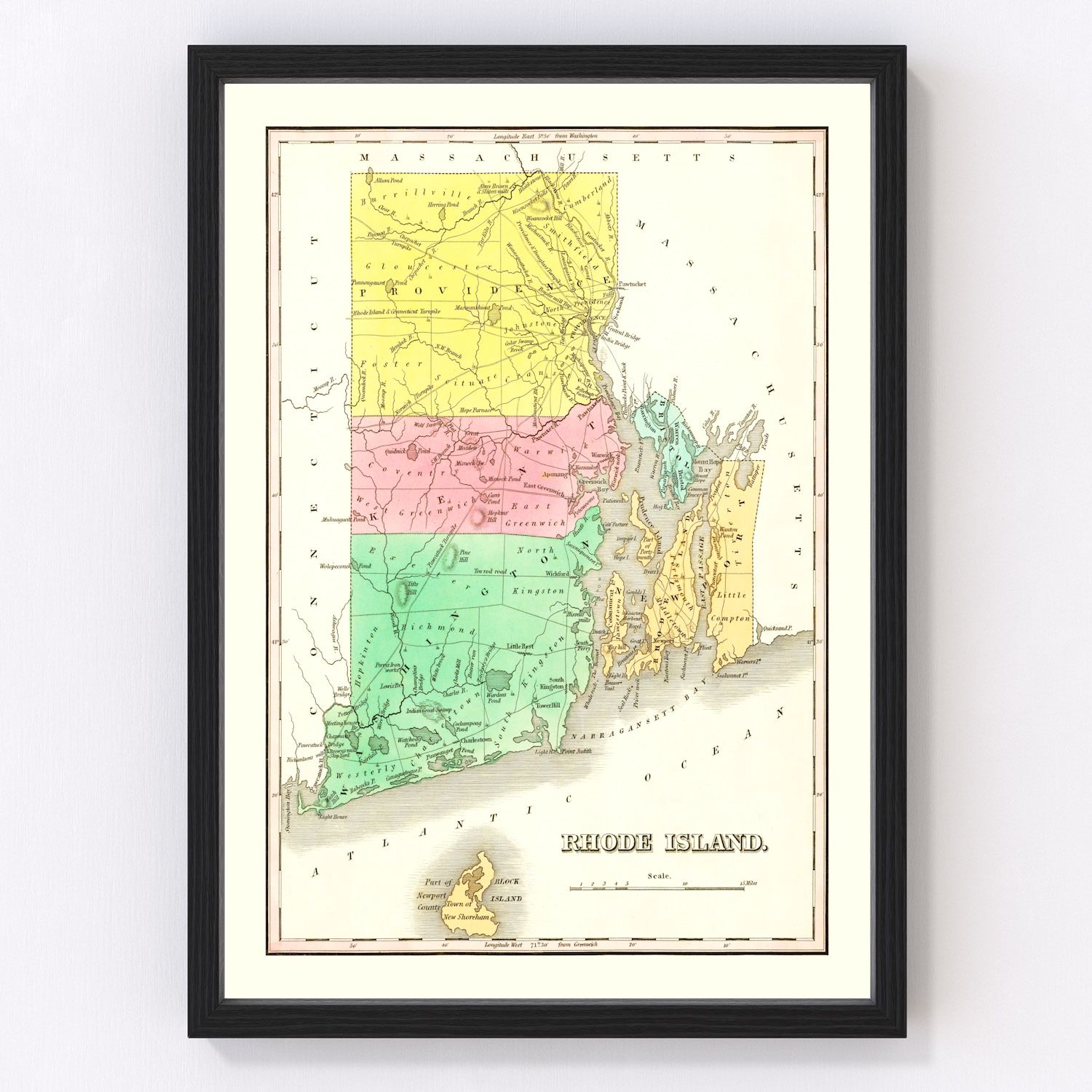 Vintage map of Rhode Island, 1831