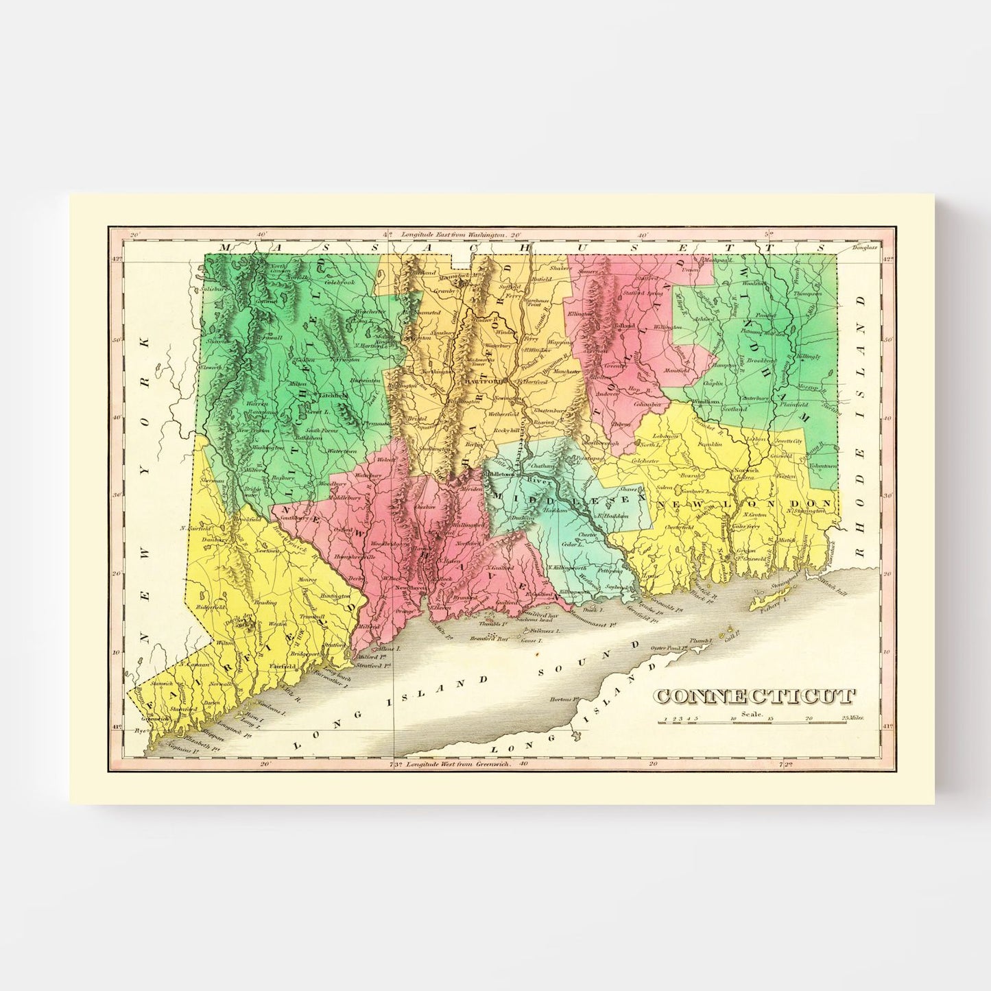 Vintage Map of Connecticut, 1831