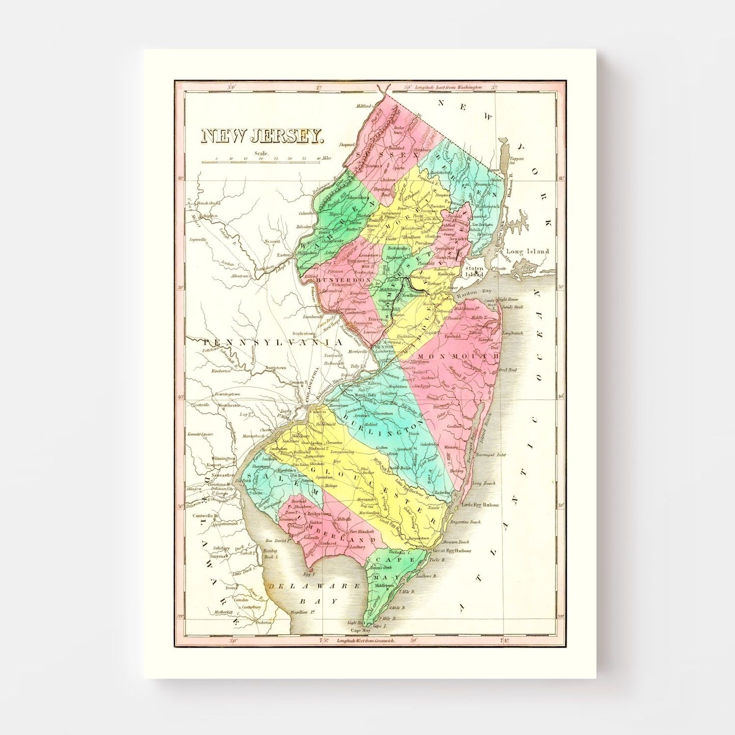 Vintage Map of New Jersey, 1831