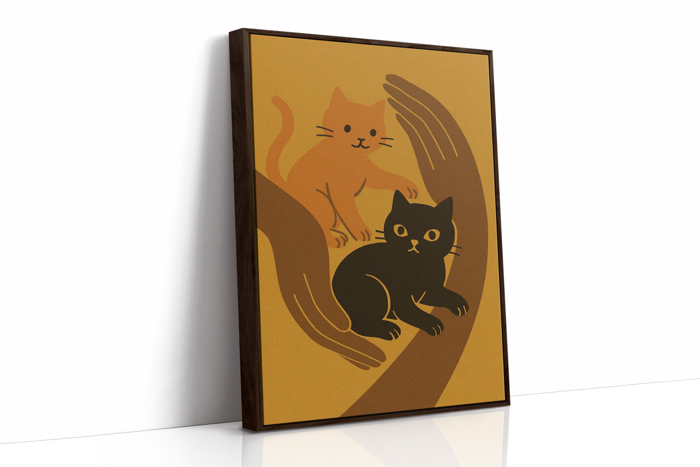 Two Cats Embrace Minimalist Cat Wall Art Print