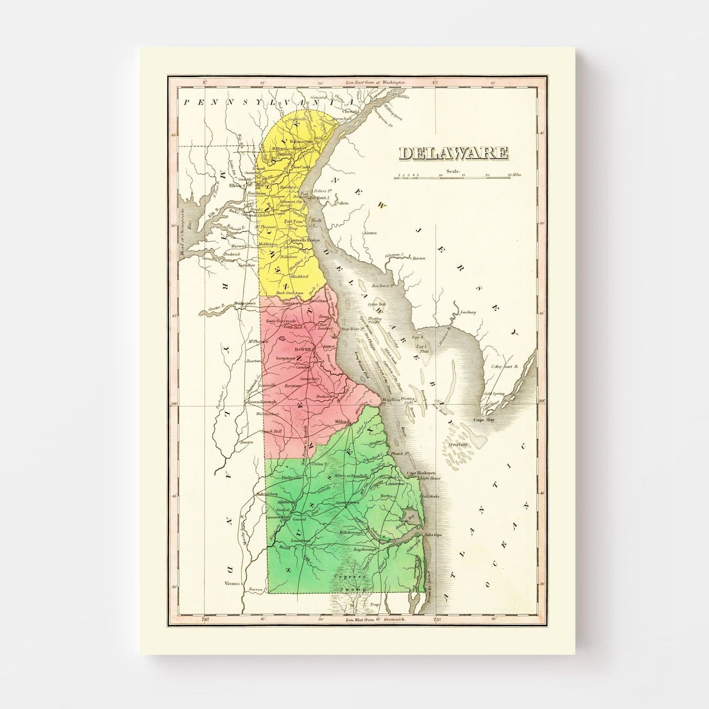Vintage Map of Delaware, 1831