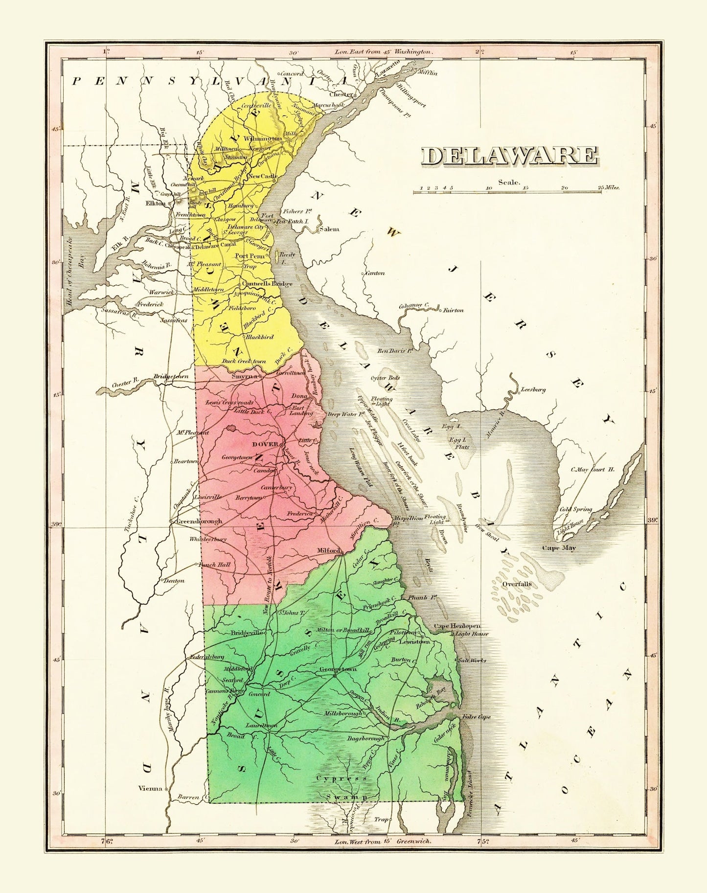 Vintage Map of Delaware, 1831