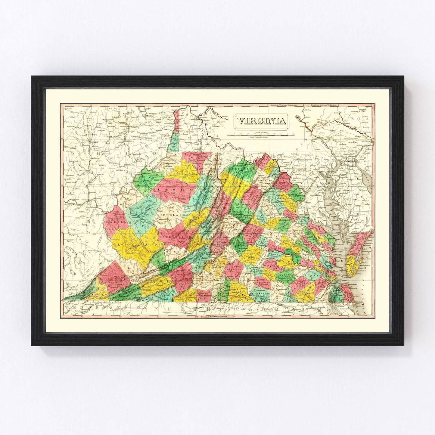 Vintage map of Virginia, 1831, digitally restored