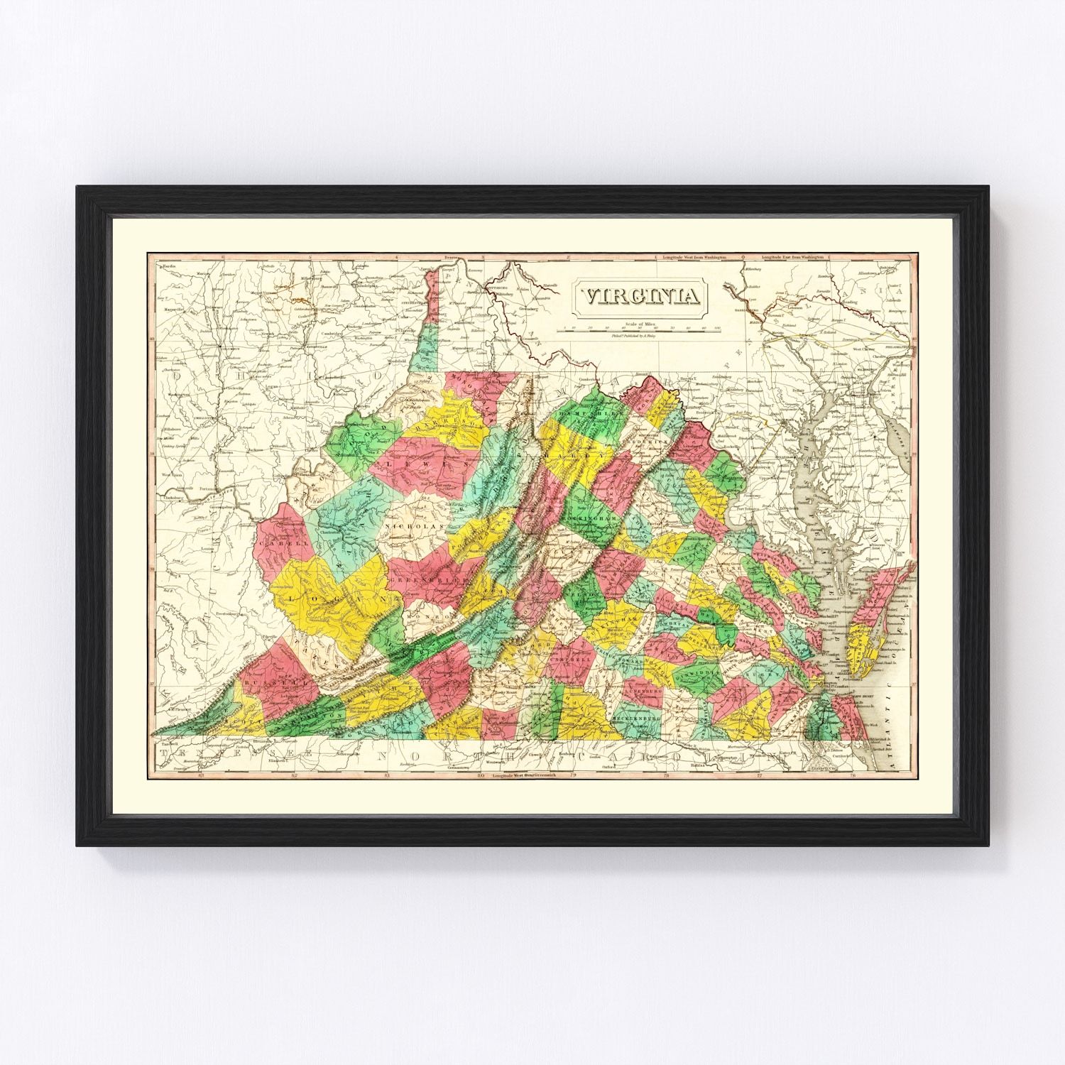Vintage map of Virginia, 1831, digitally restored