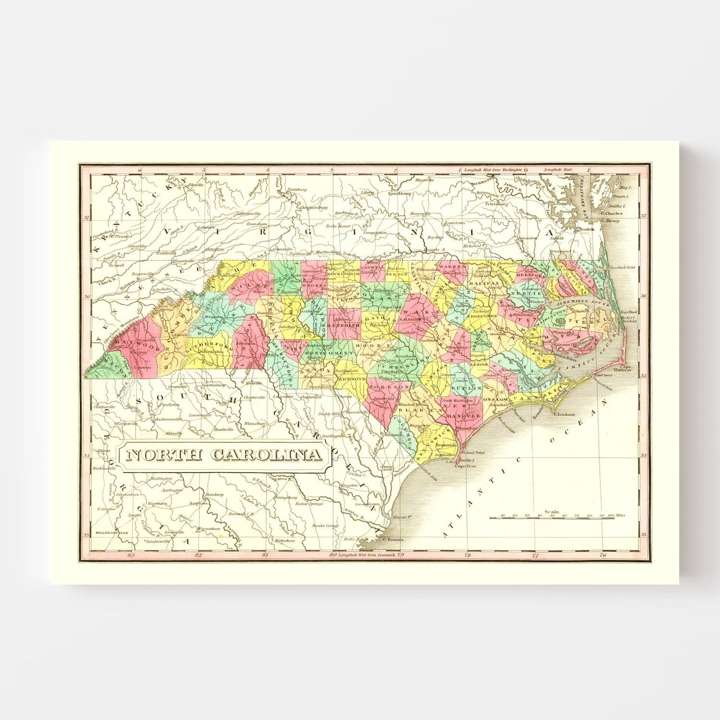 Vintage Map of North Carolina, 1831