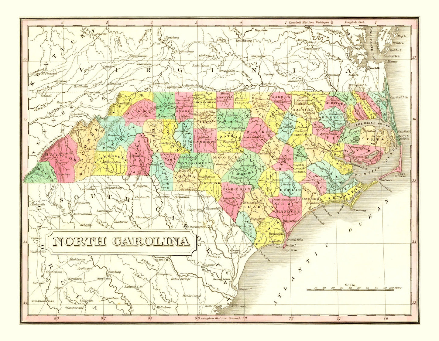 Vintage Map of North Carolina, 1831