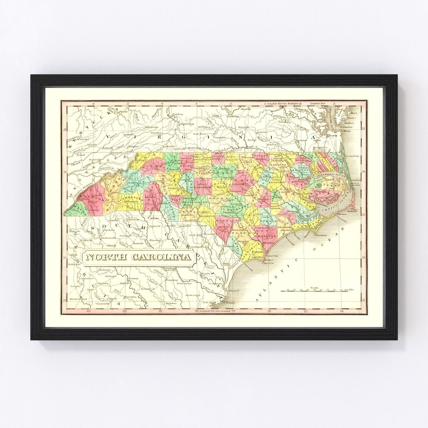 vintage map of North Carolina, 1831