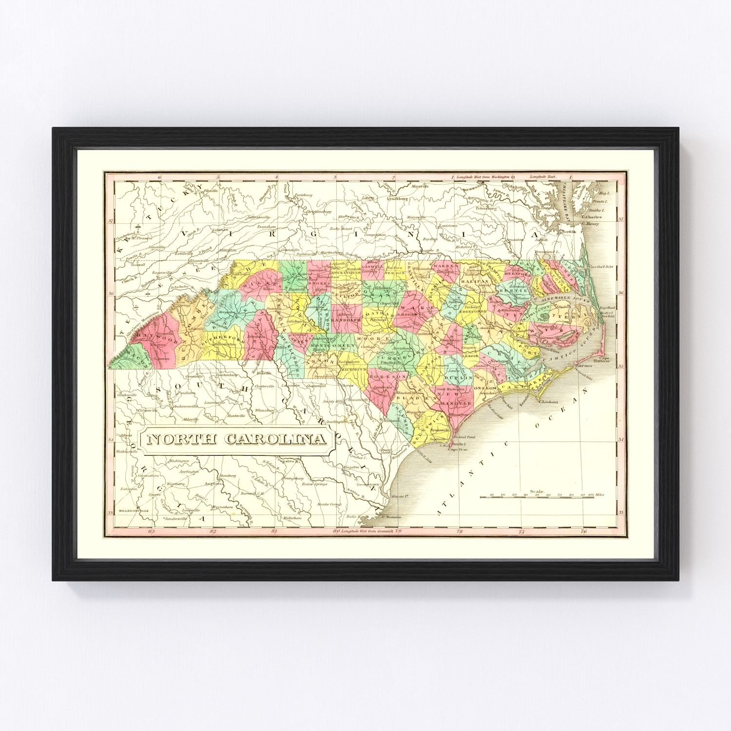 vintage map of North Carolina, 1831